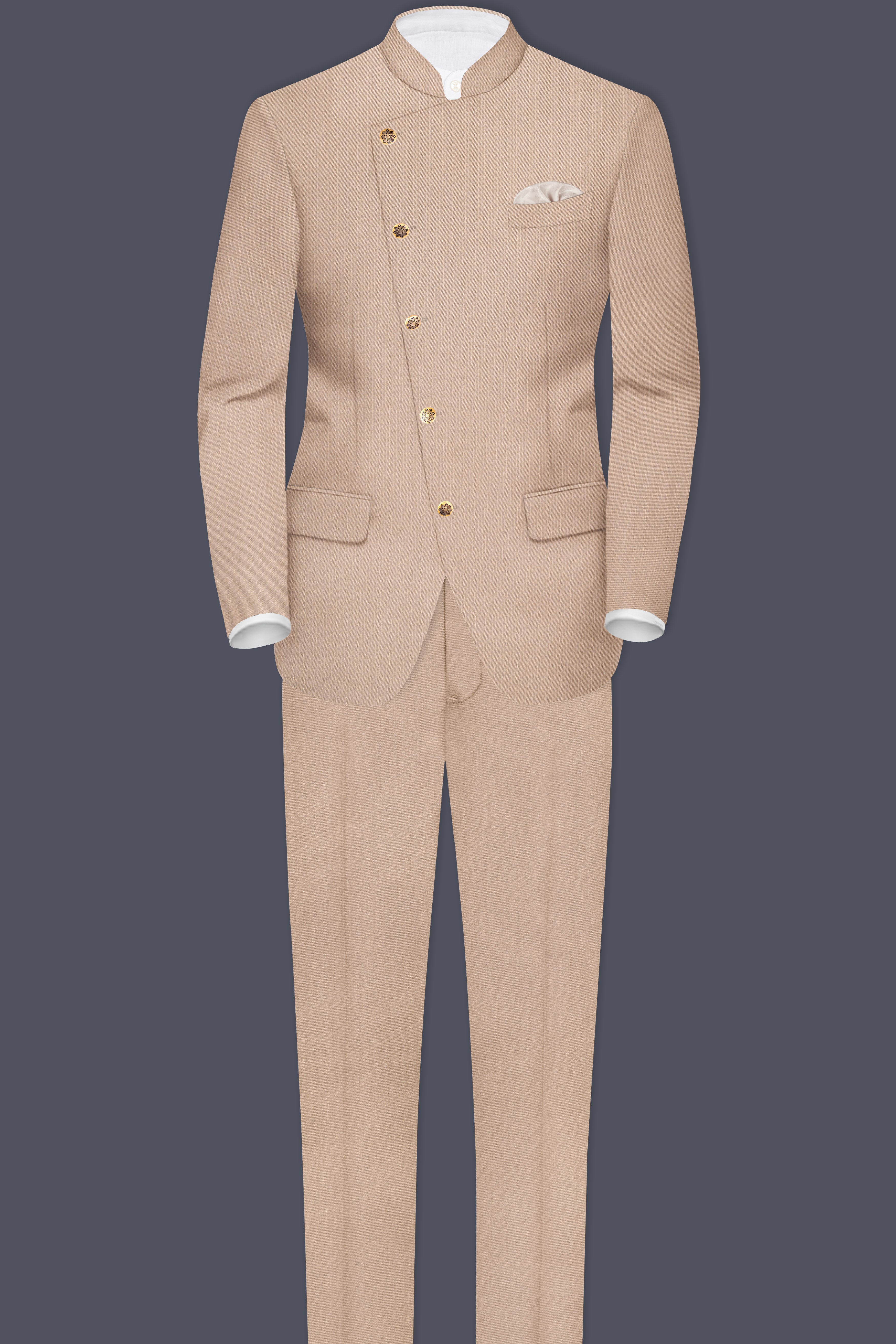Hazelnut Subtle Sheen Cross Placket Bandhgala/Mandarin Suit