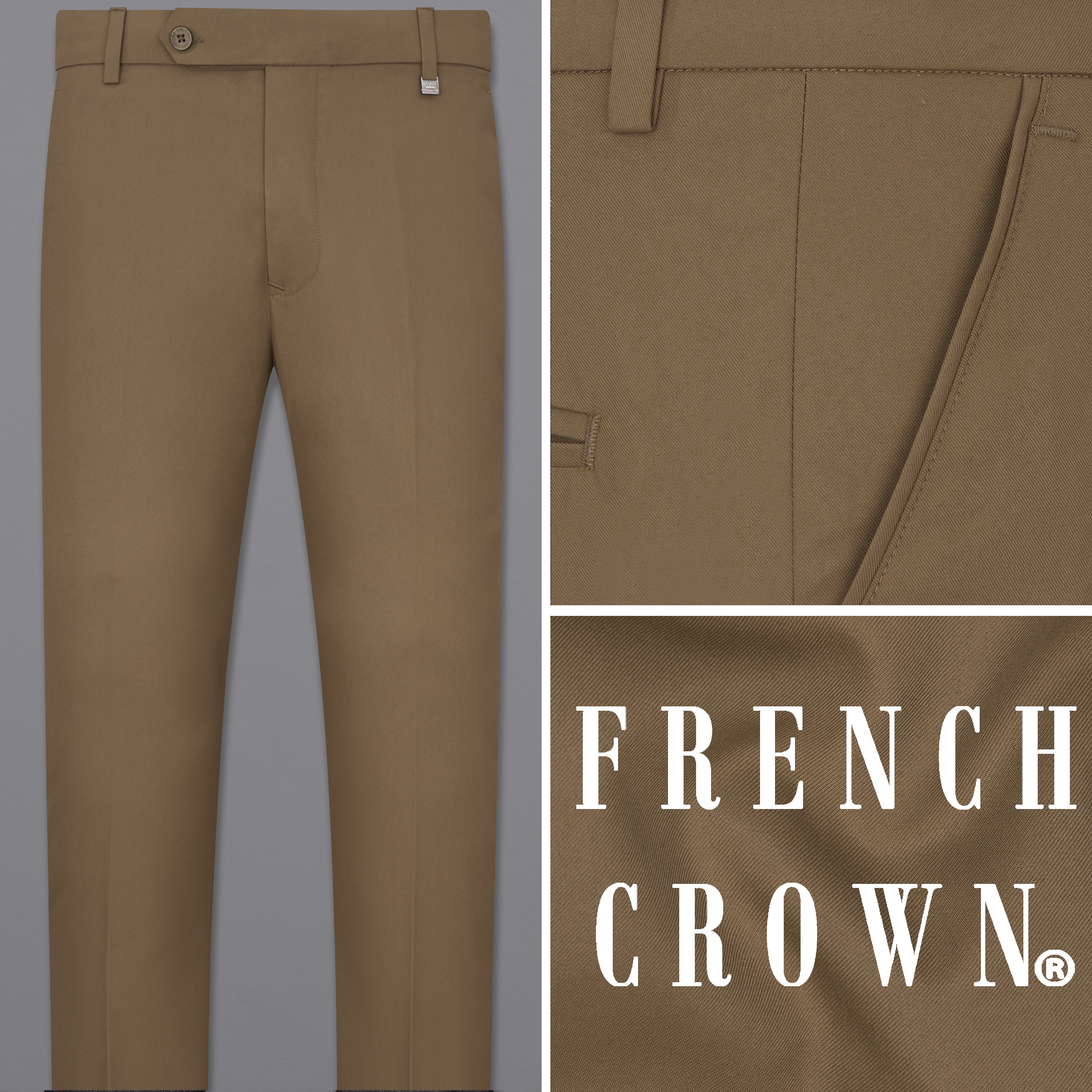 Khaki Brown Textured Premium Terry-Rayon Pant For Men