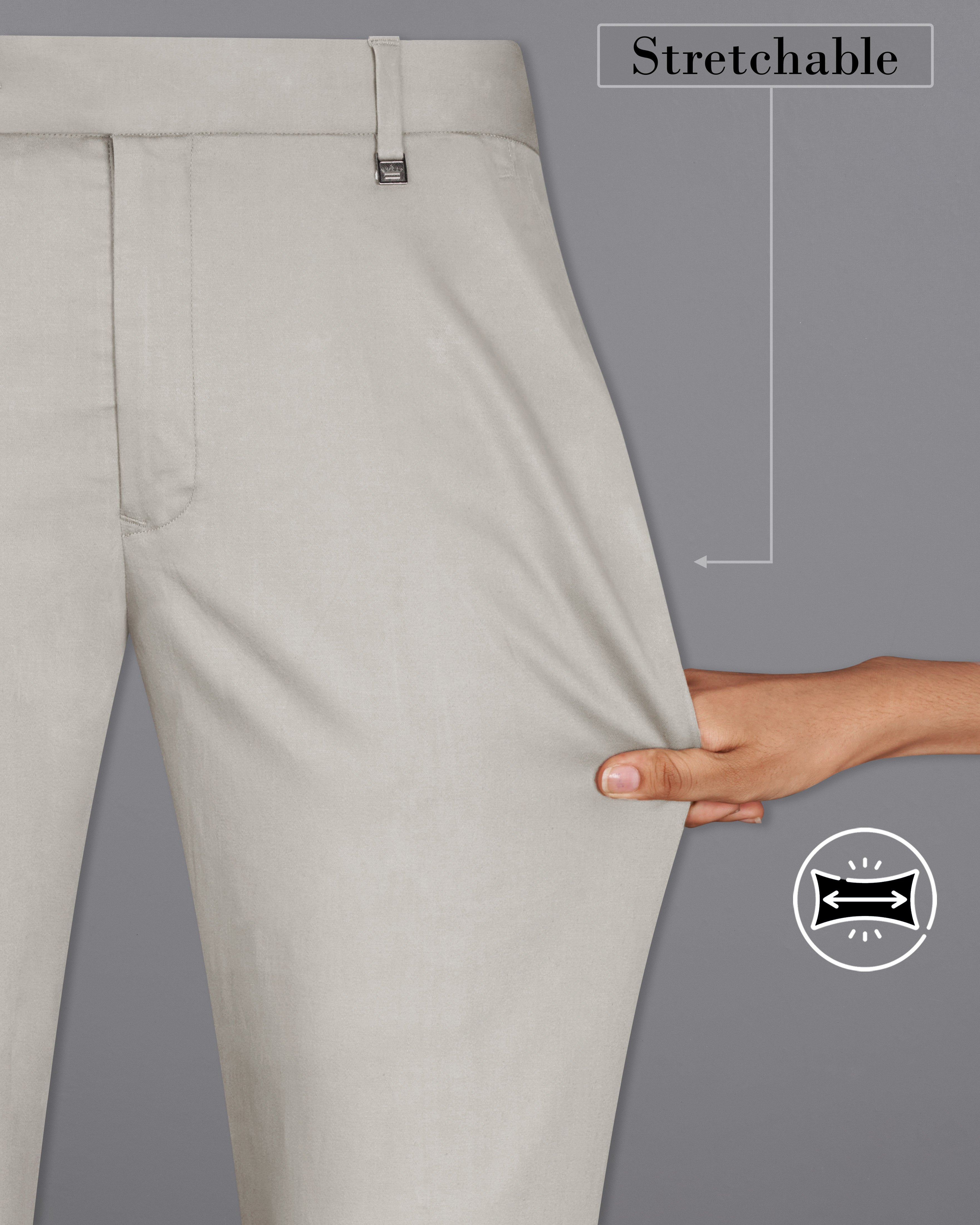 Sisal Light Gray Plain-Solid Premium Cotton Pant For Men
