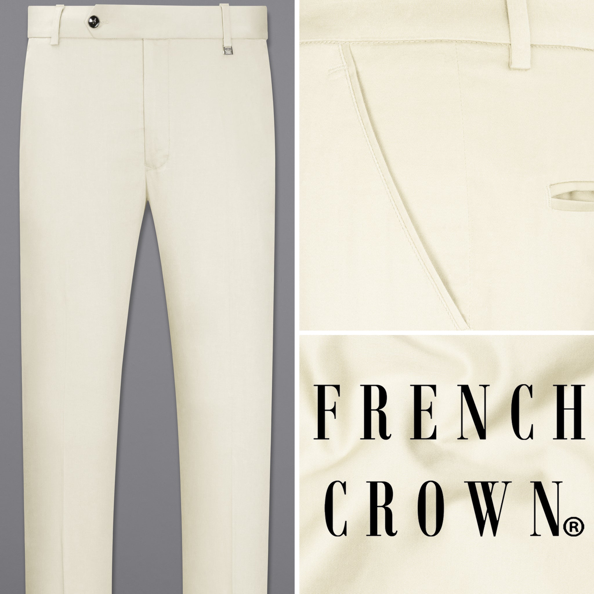 Merino Cream Plain-Solid Premium Cotton Pant For Men