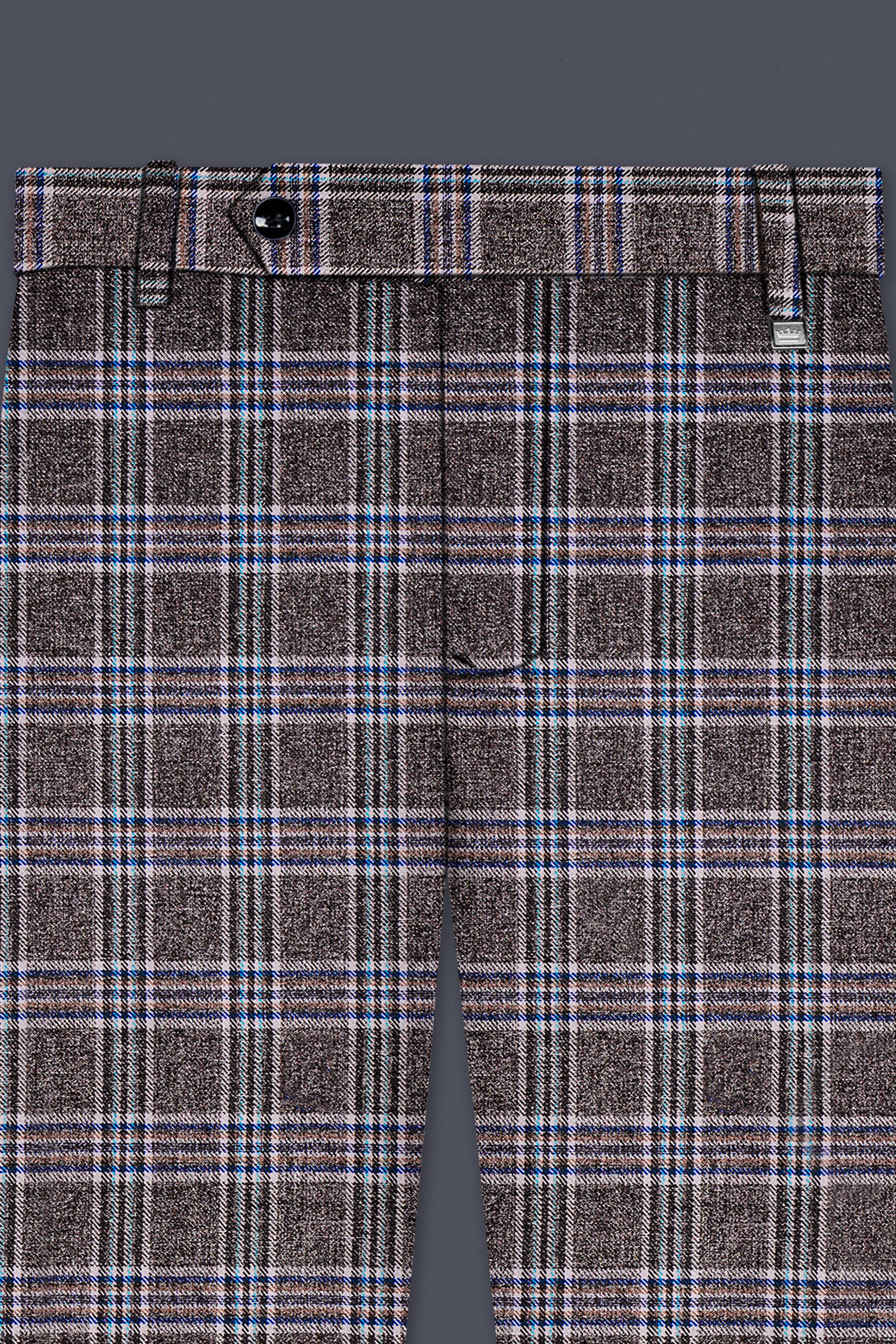 Ironside Grey and Cloud Burst Blue Plaid Wool Rich Stretchable Waistband Pant