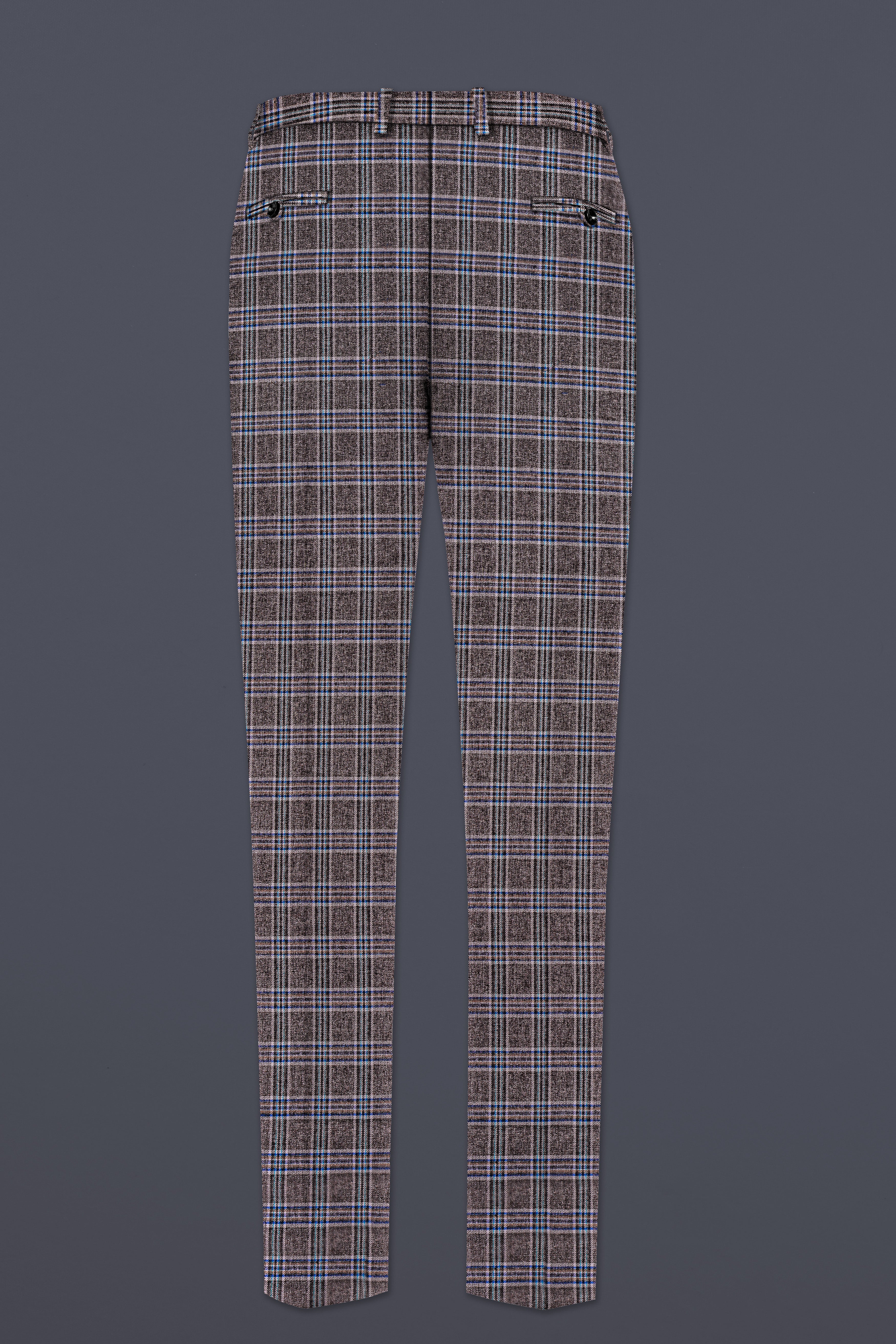 Ironside Grey and Cloud Burst Blue Plaid Wool Rich Stretchable Waistband Pant