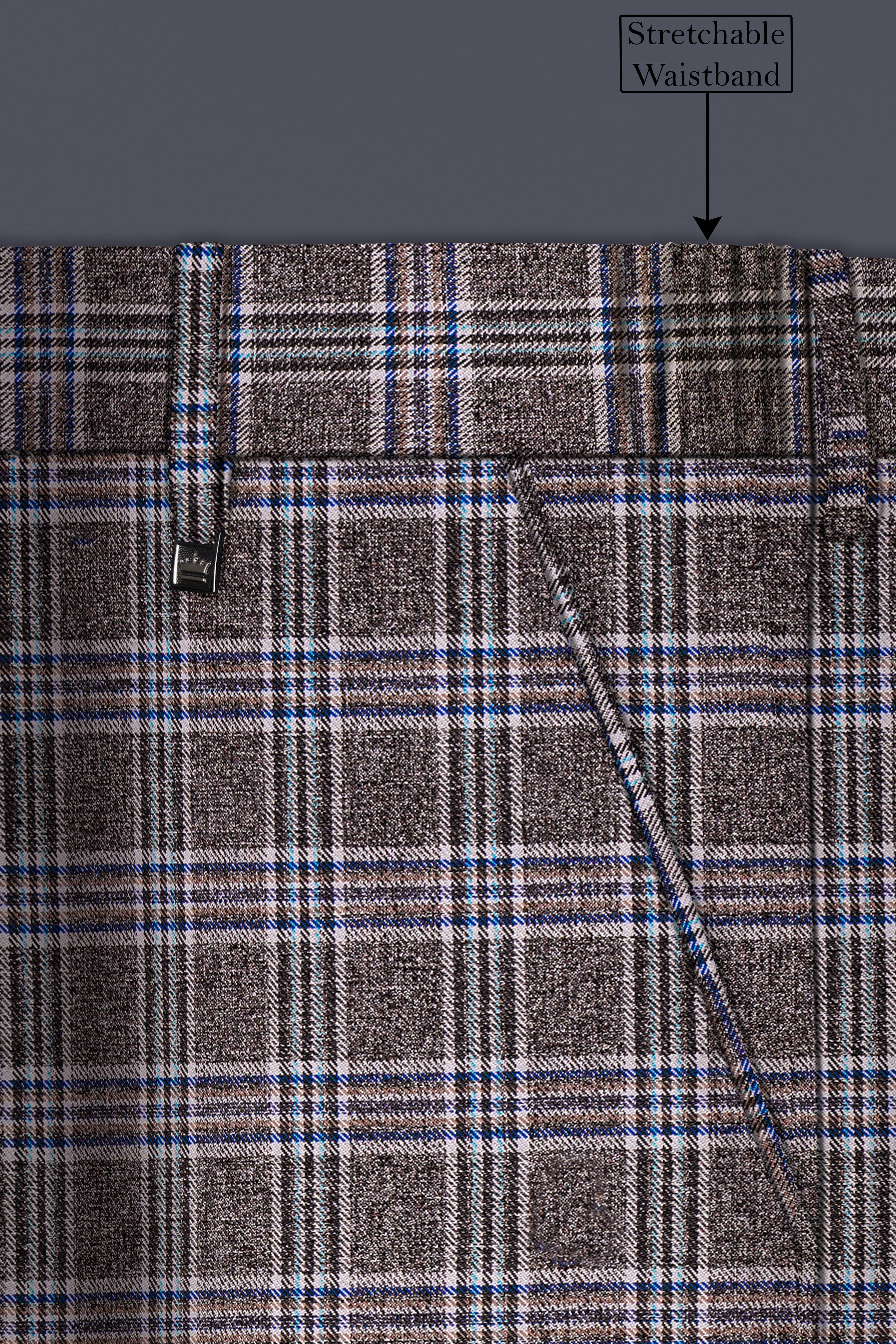 Ironside Grey and Cloud Burst Blue Plaid Wool Rich Stretchable Waistband Pant