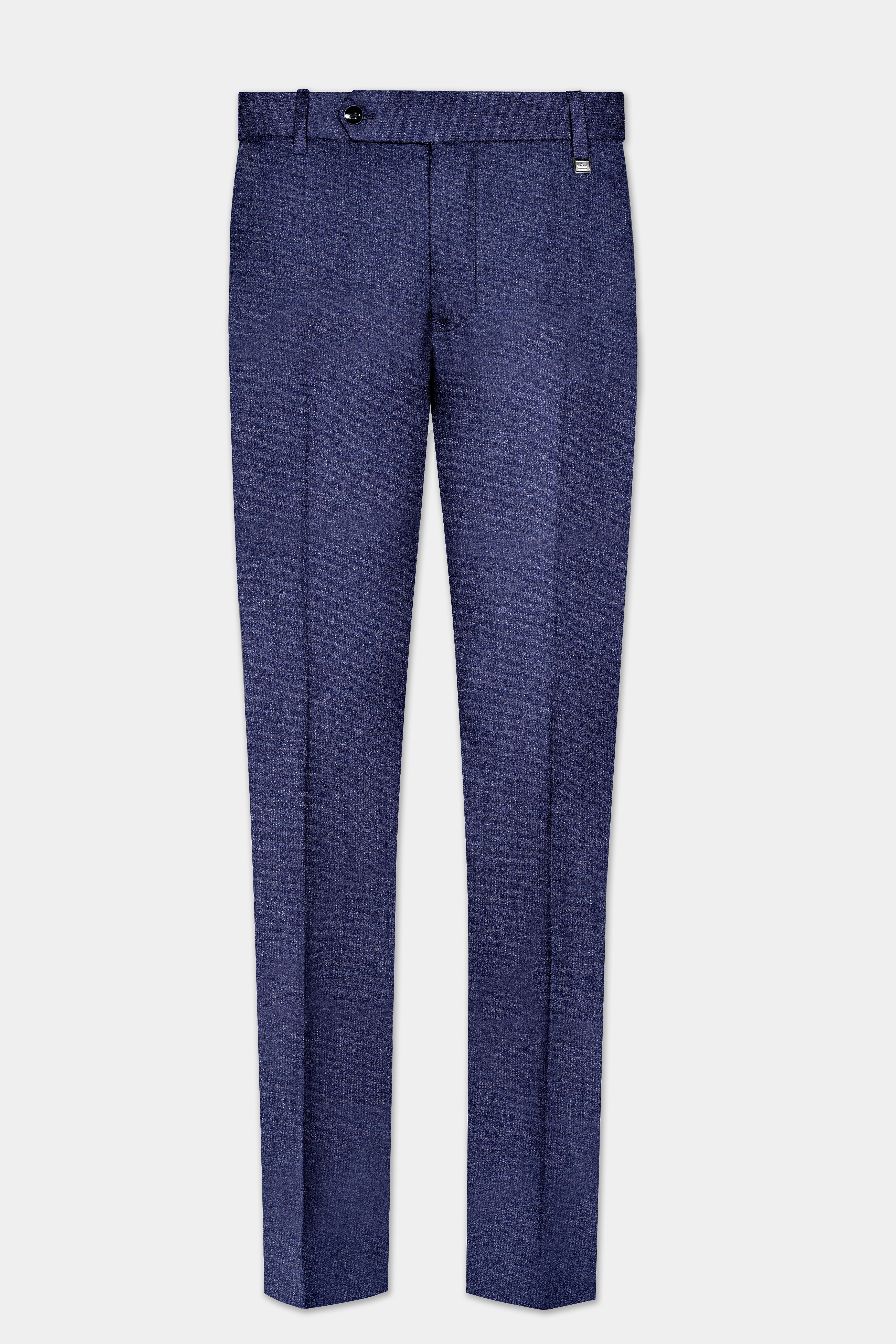 Ebony Clay Blue Textured Wool Blend Pant