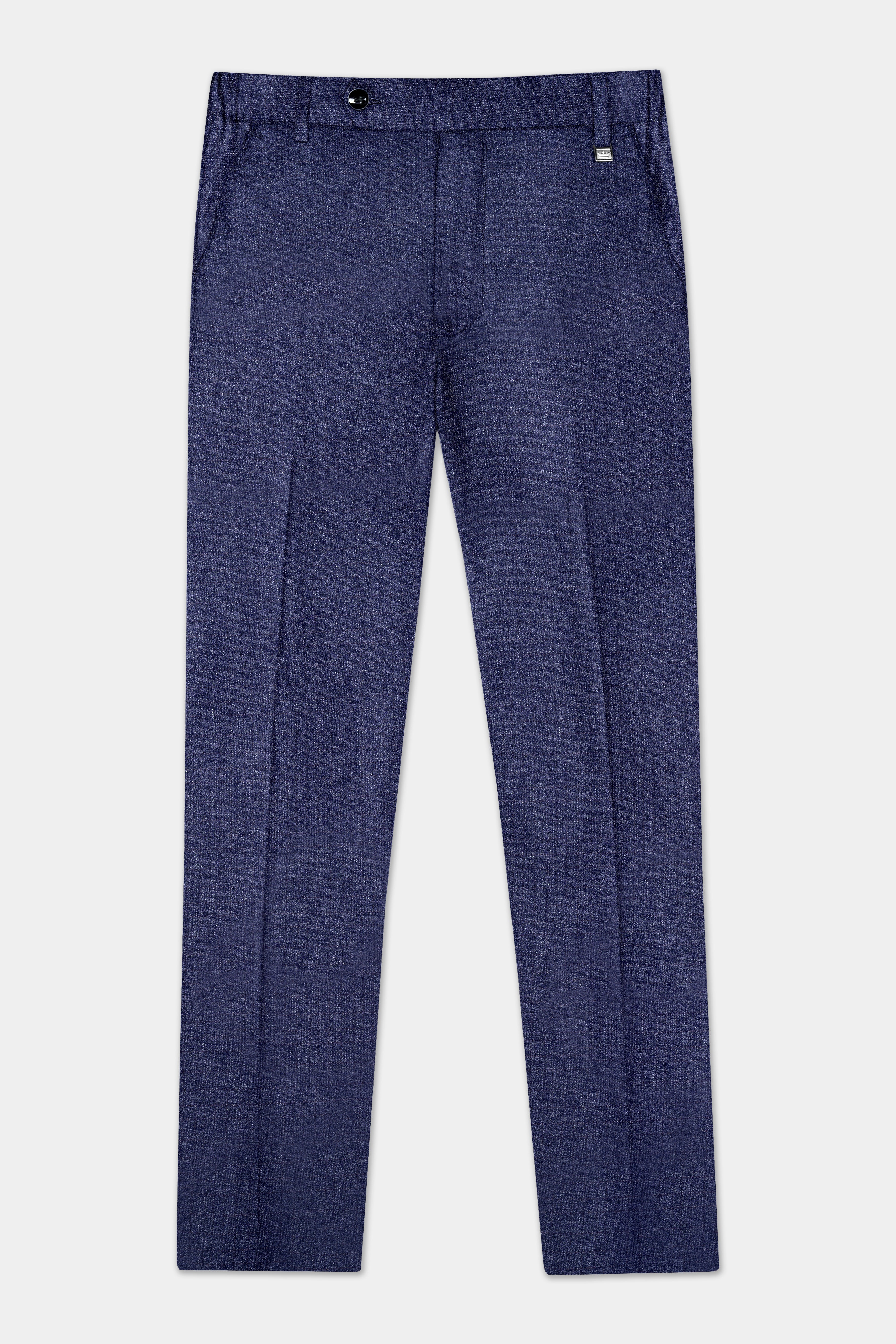 Ebony Clay Blue Textured Wool Blend Pant