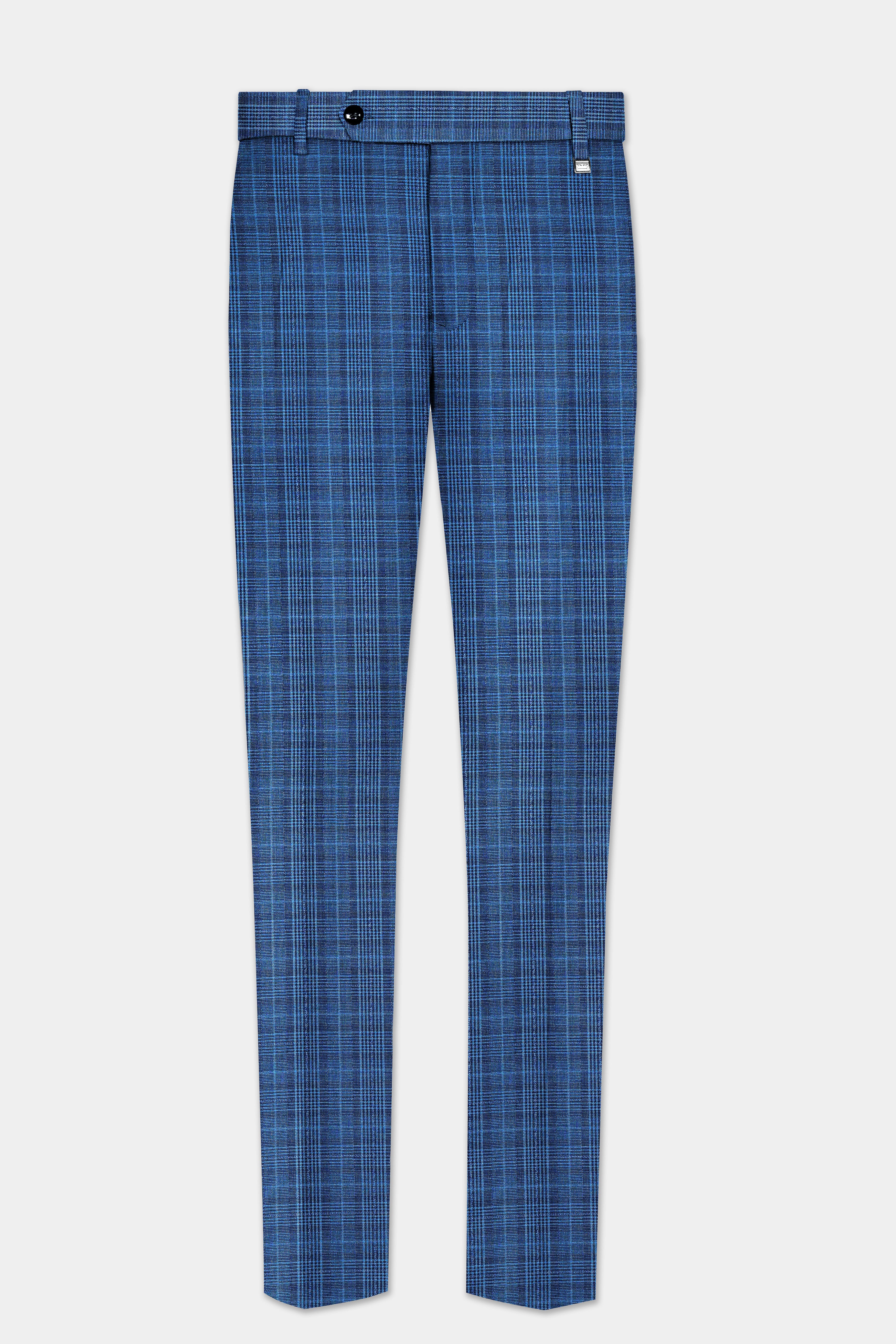 Mid Blue Plaid Formal Pant