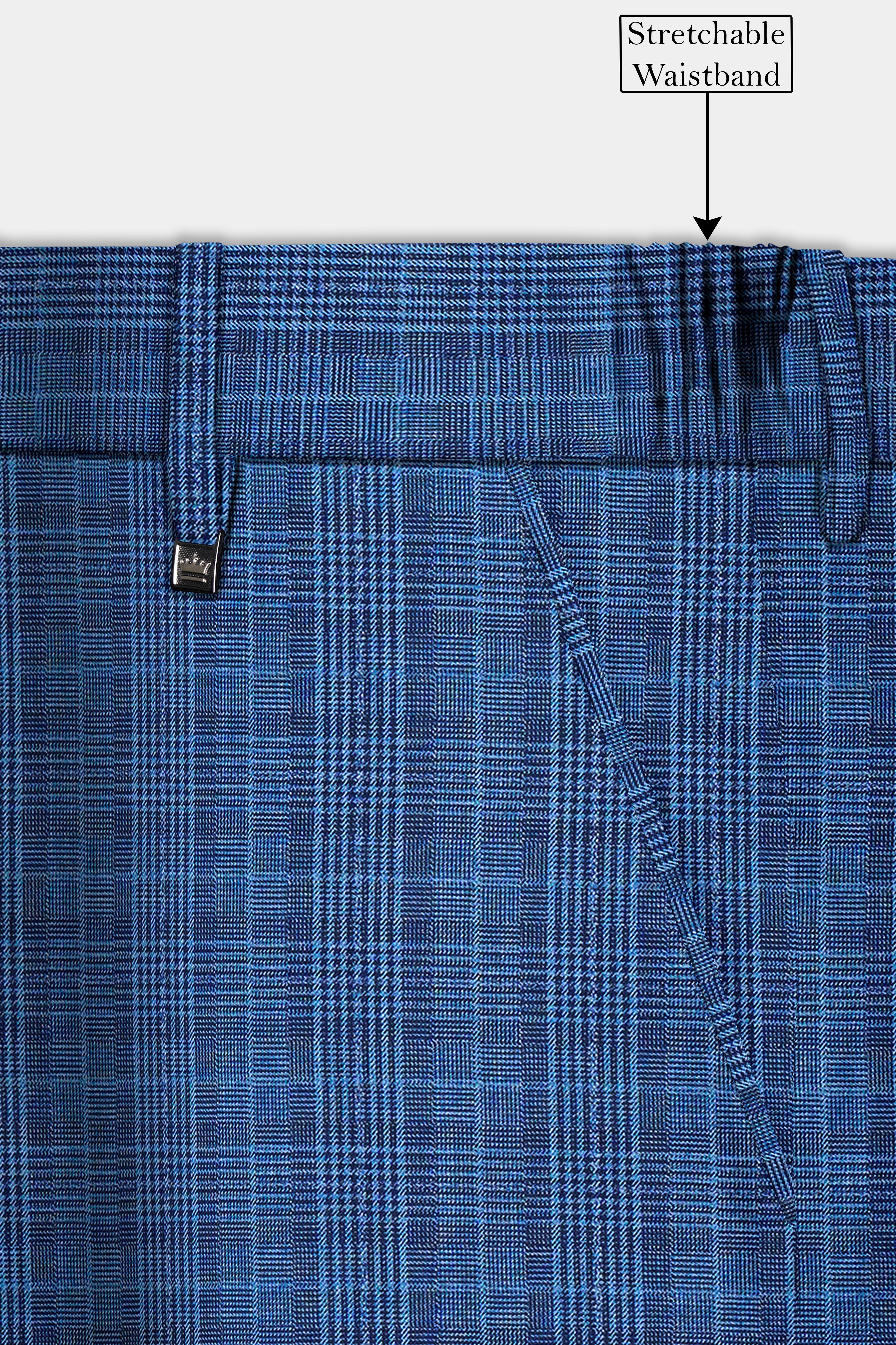 Mid Blue Plaid Formal Pant