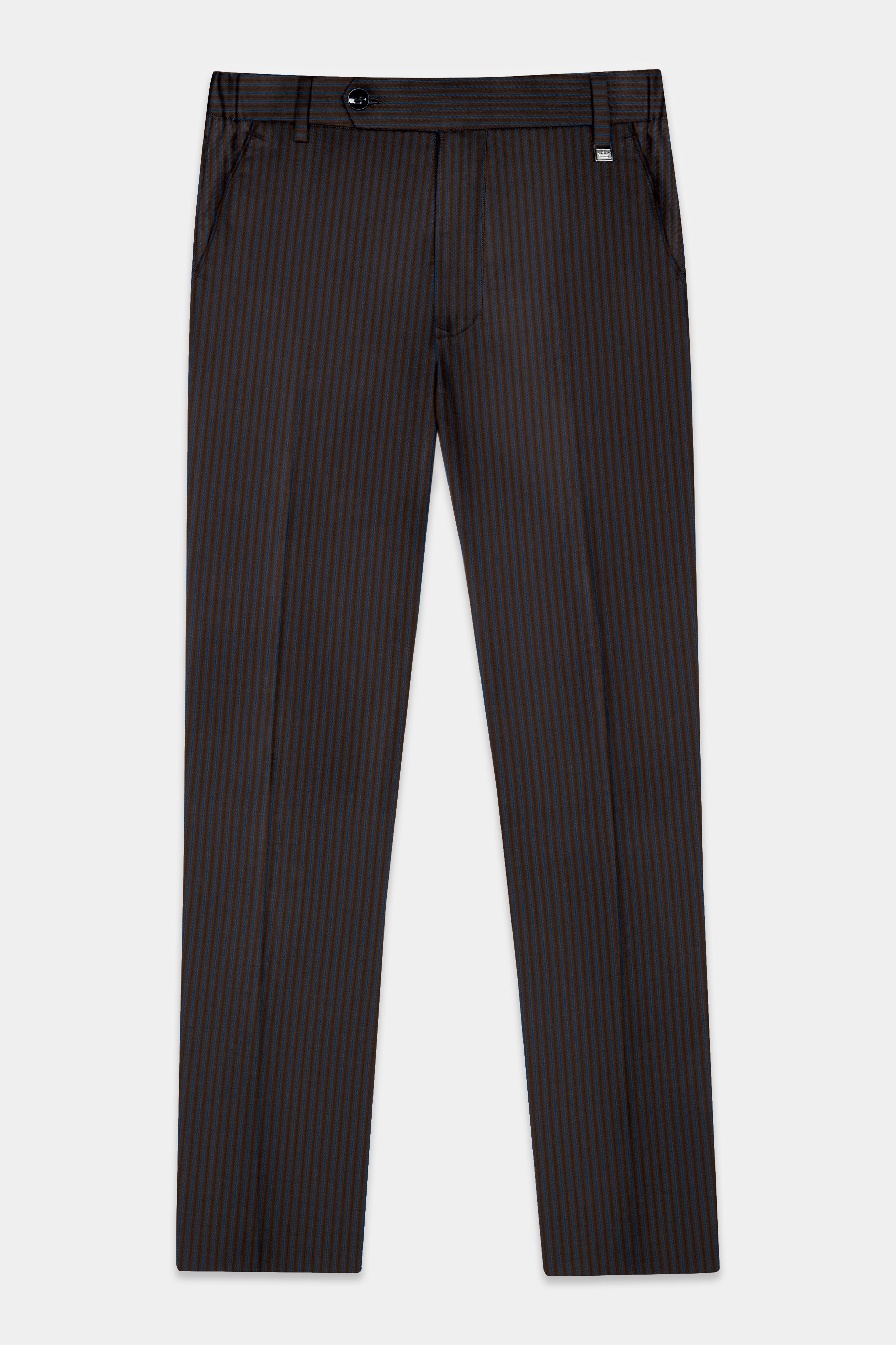 Eclipse Brown with Kashmir Blue Striped Wool Blend Pant