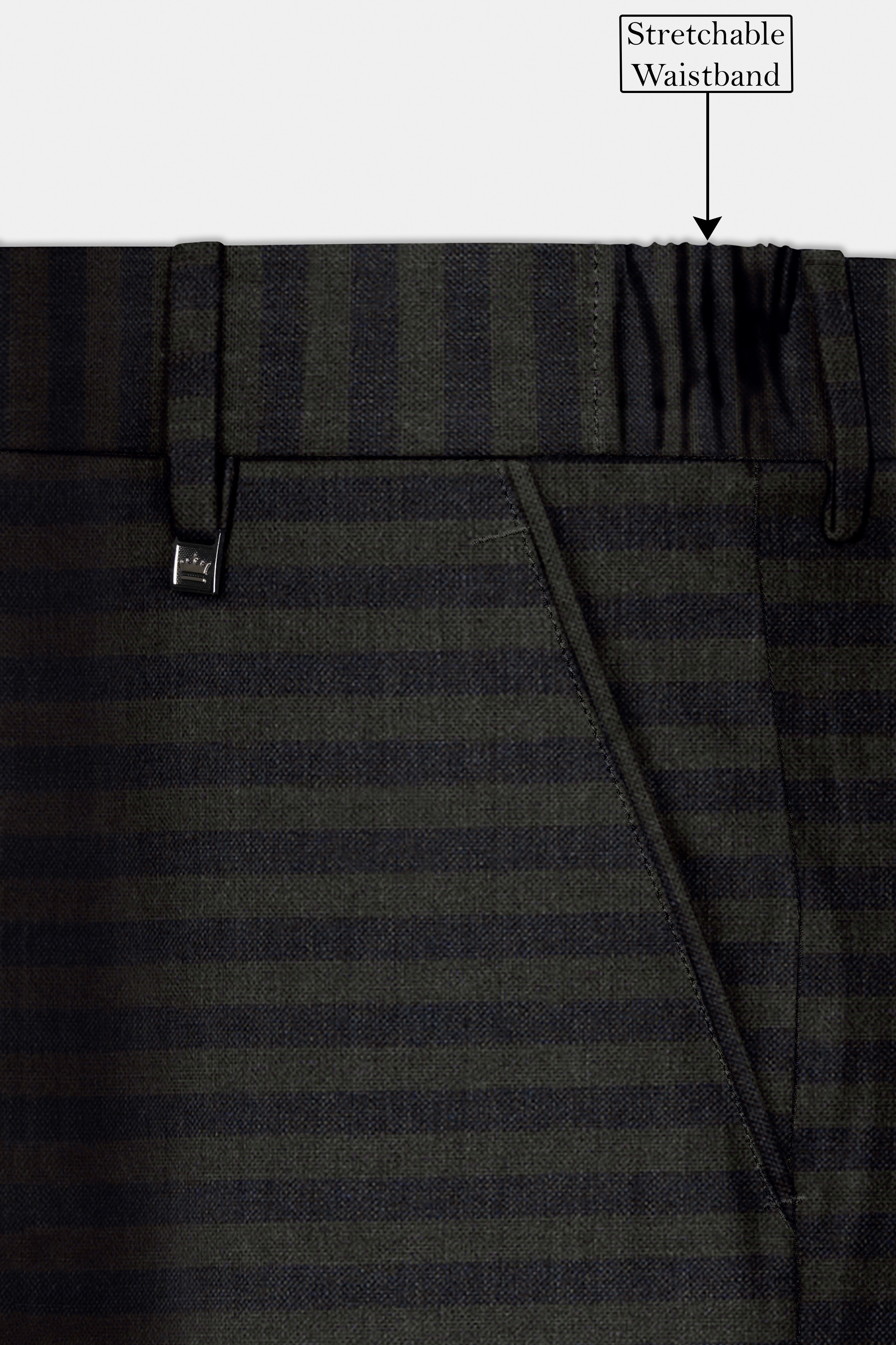 Heavy Green with Black Striped Wool Blend Pant