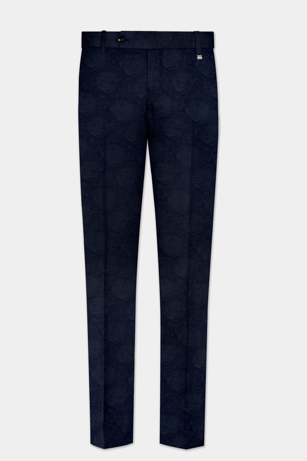 Firefly Blue Jacquard Textured Stretchable Waistband Pant