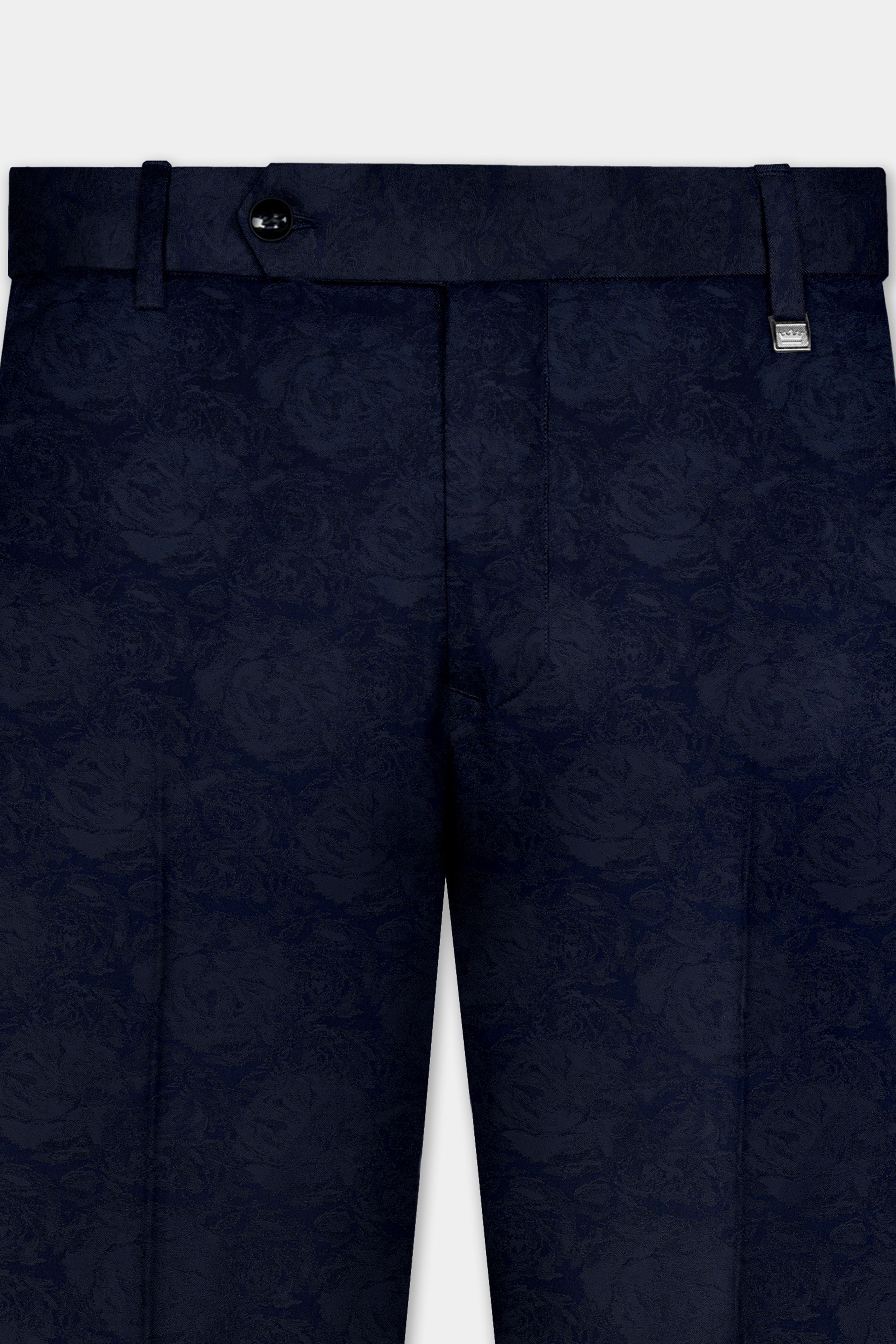 Firefly Blue Jacquard Textured Stretchable Waistband Pant