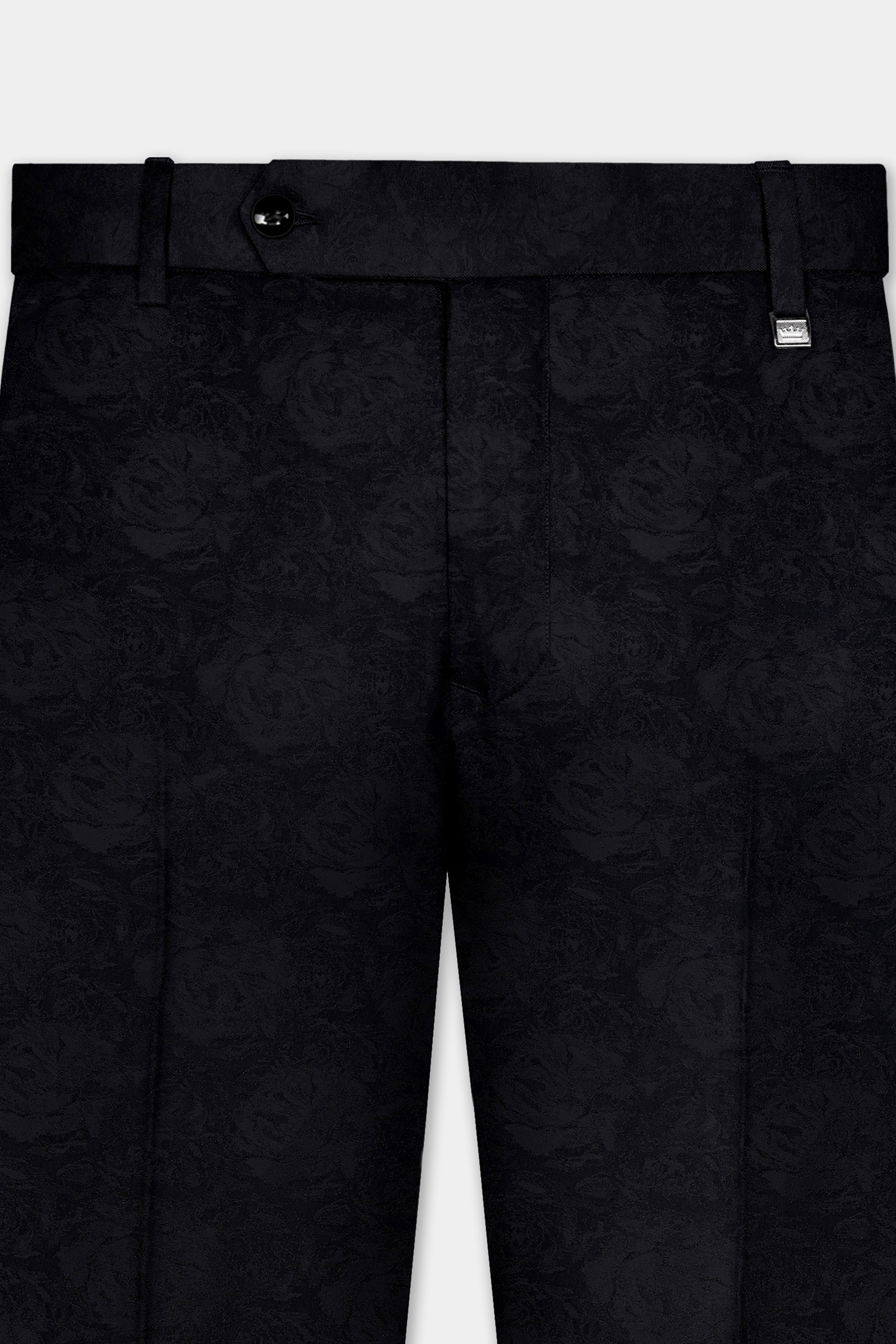 Jade Black Jacquard Textured Stretchable Waistband Pant