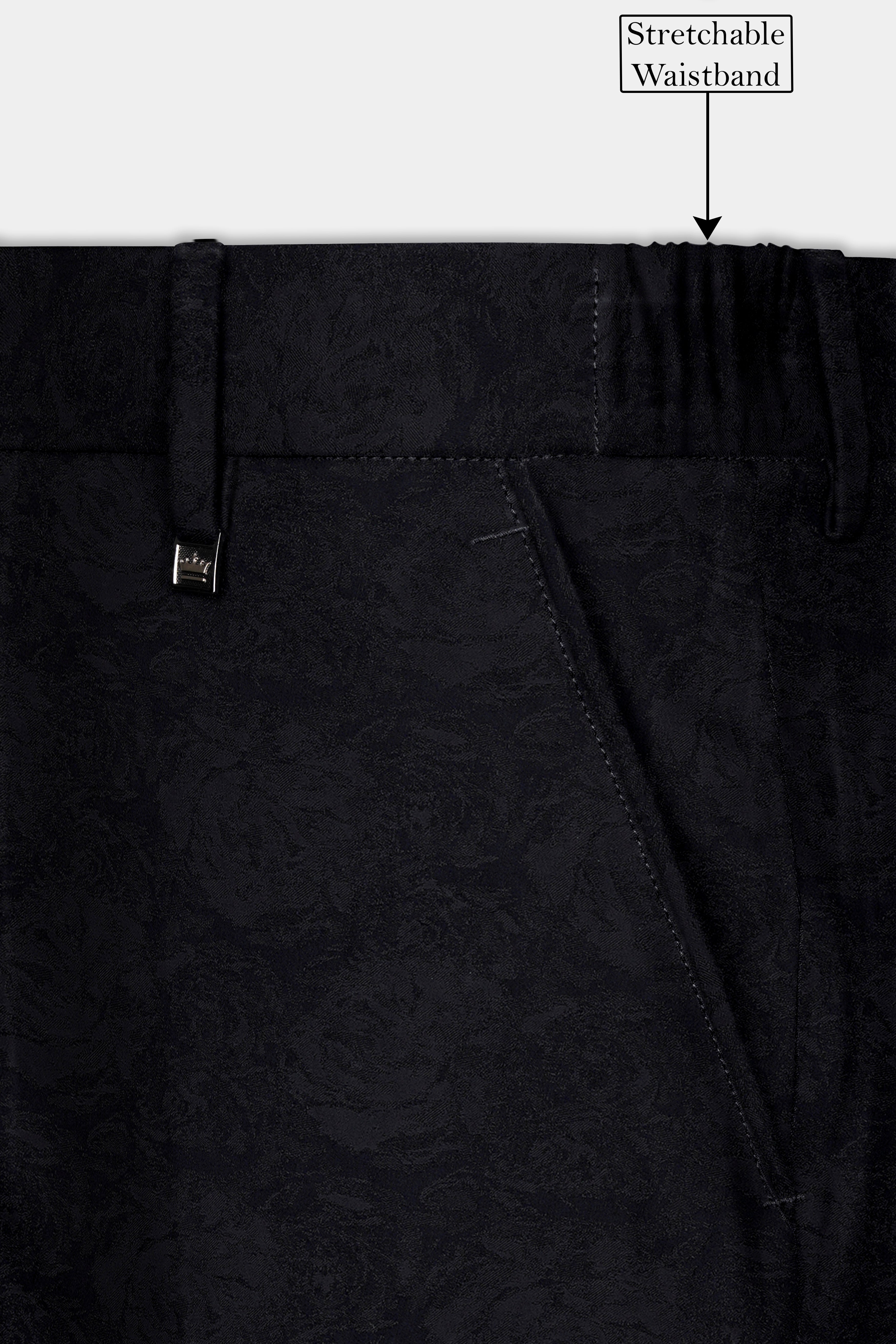 Jade Black Jacquard Textured Stretchable Waistband Pant