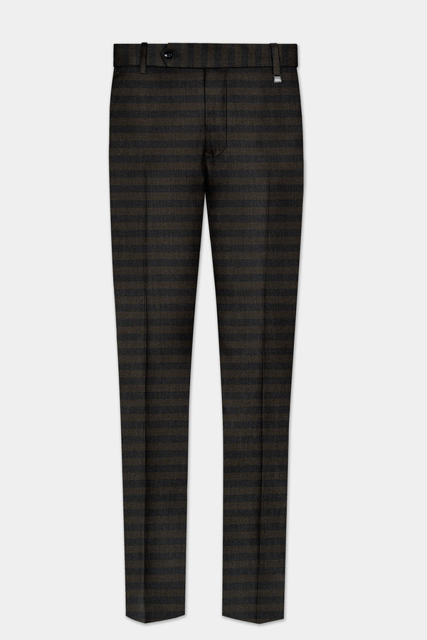 Taupe Brown With Jade Black Striped Wool Blend Pant