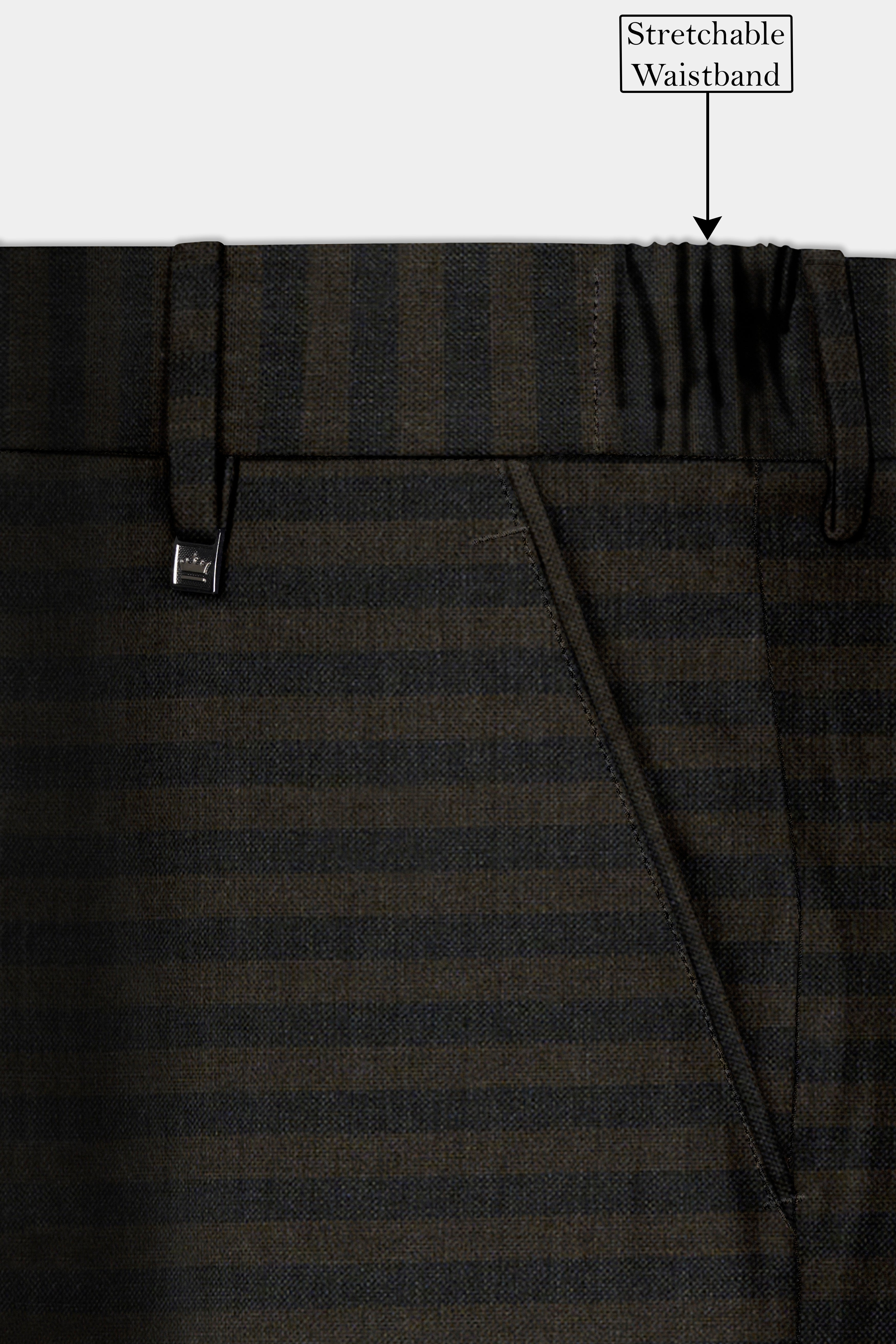 Taupe Brown With Jade Black Striped Wool Blend Pant