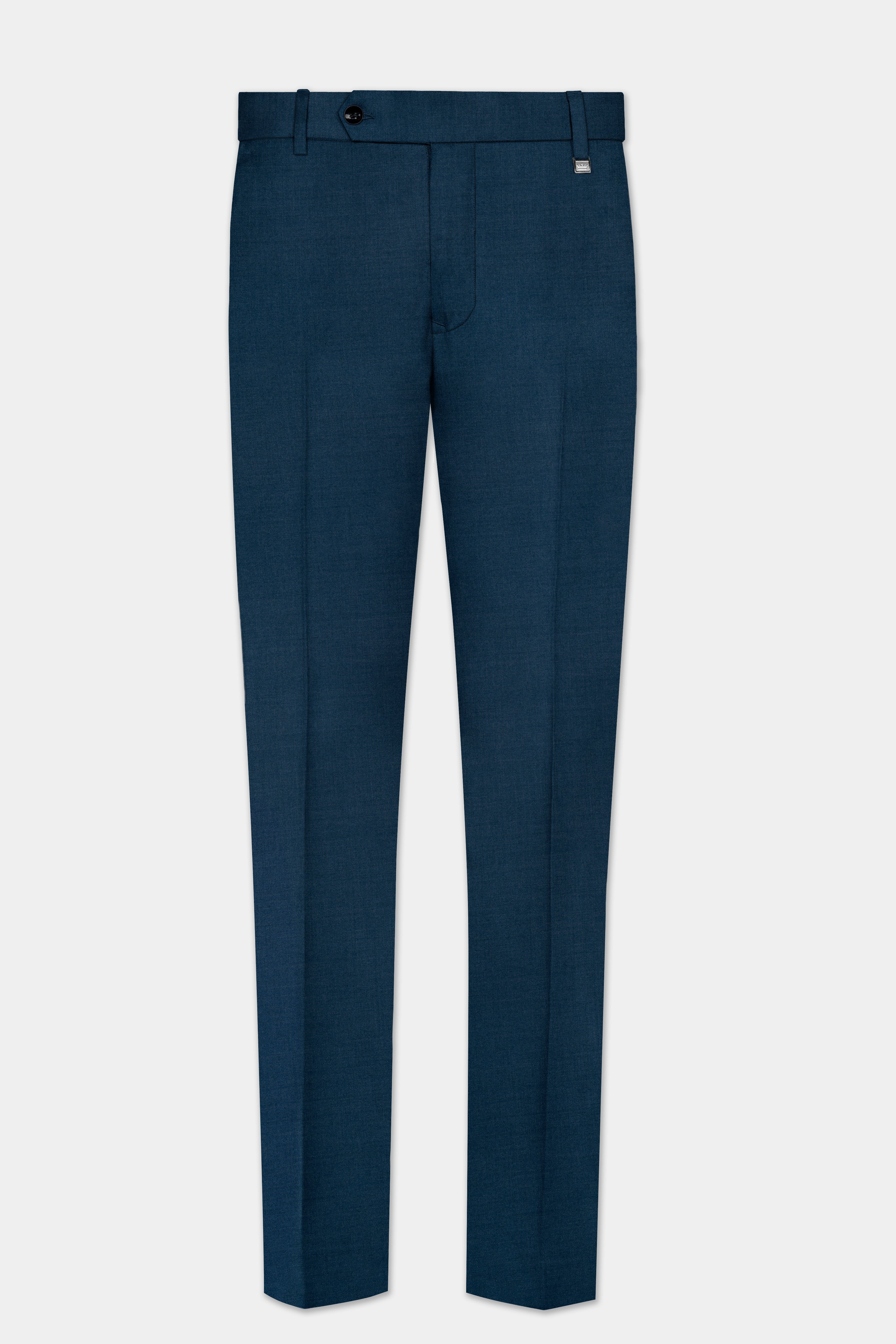 Daintree Blue Solid Wool Blend Stretchable Waistband Pant