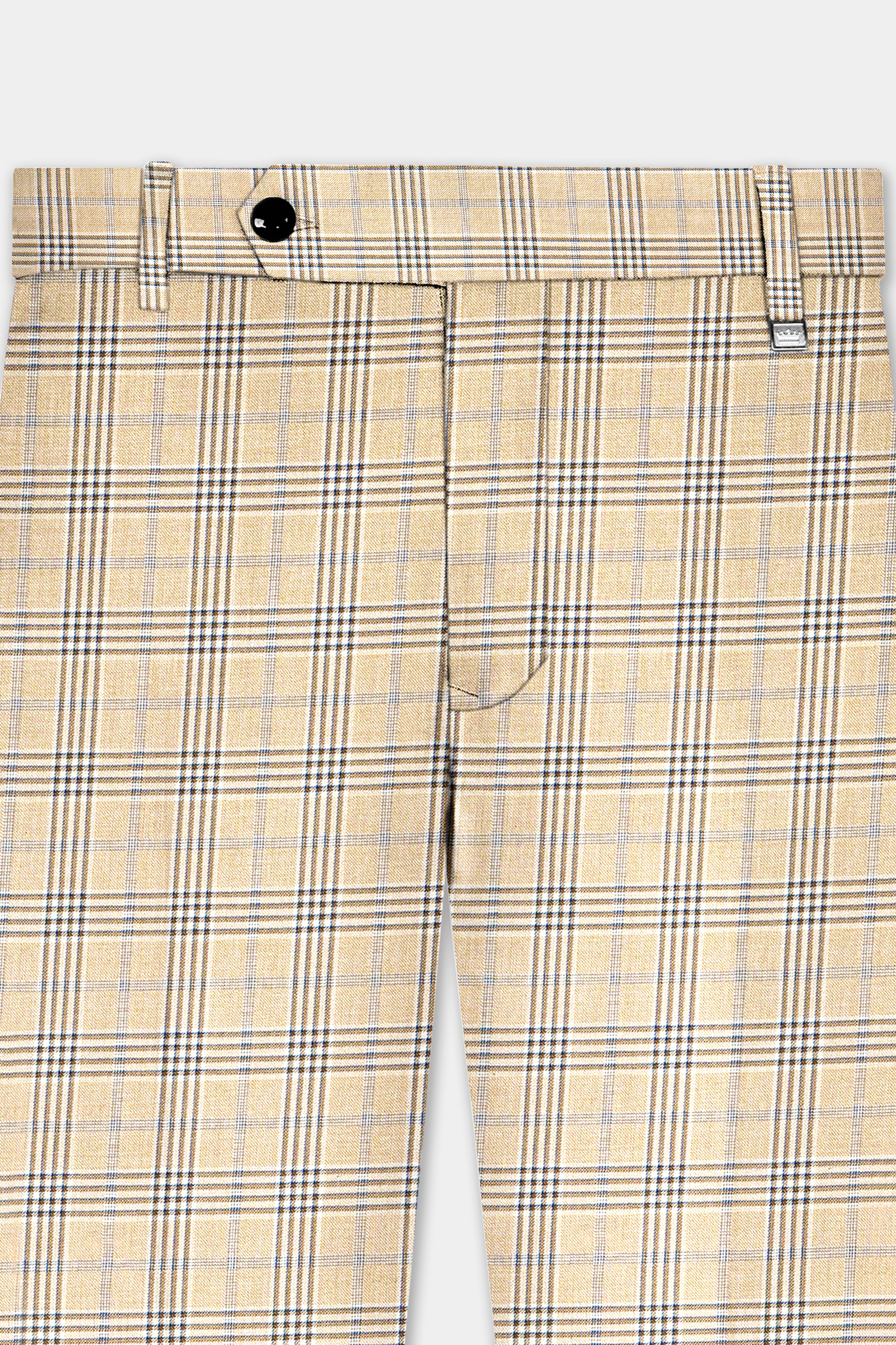 Cameo Cream Plaid Super Fine Wool Blend Stretchable Waistband Pant