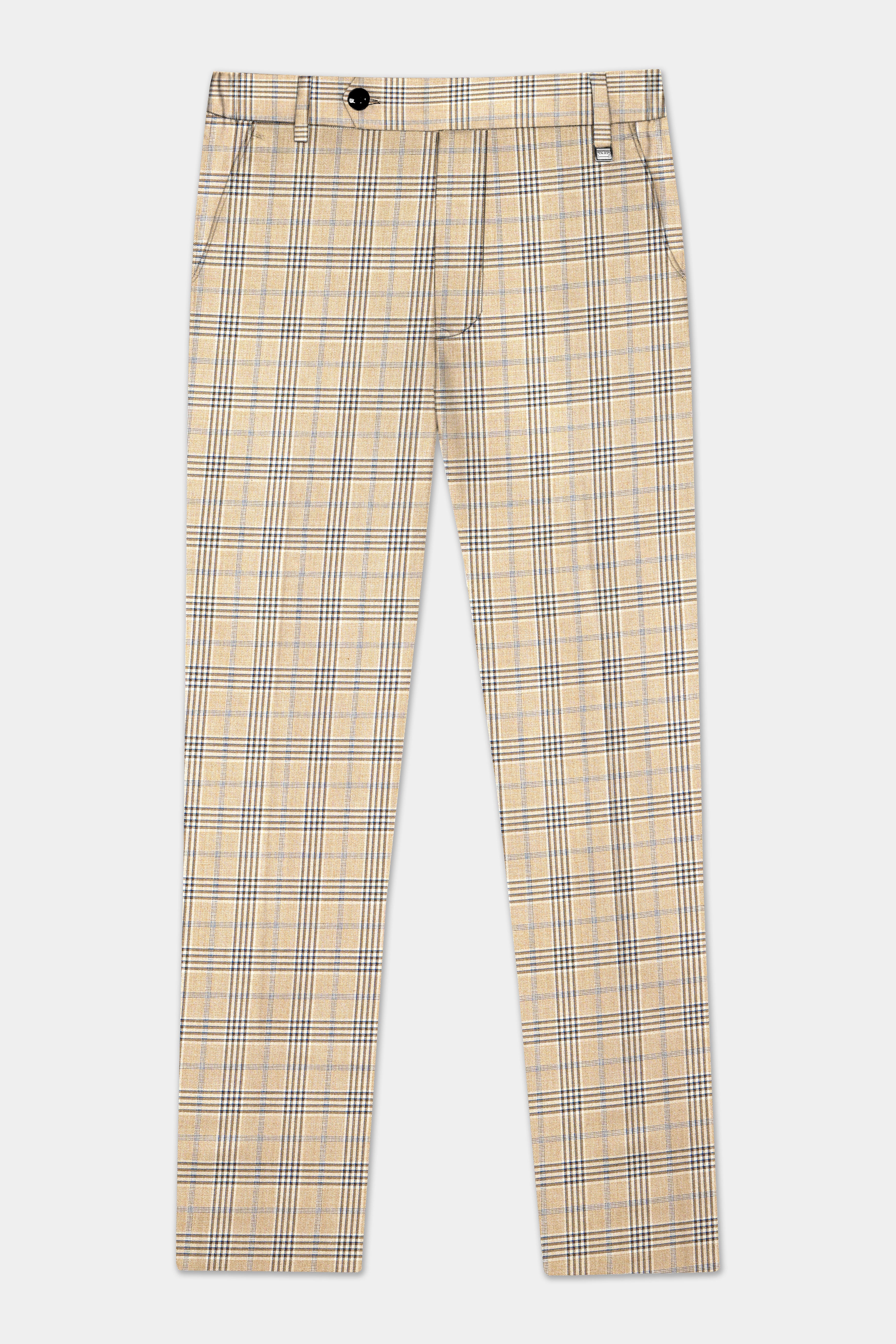 Cameo Cream Plaid Super Fine Wool Blend Stretchable Waistband Pant