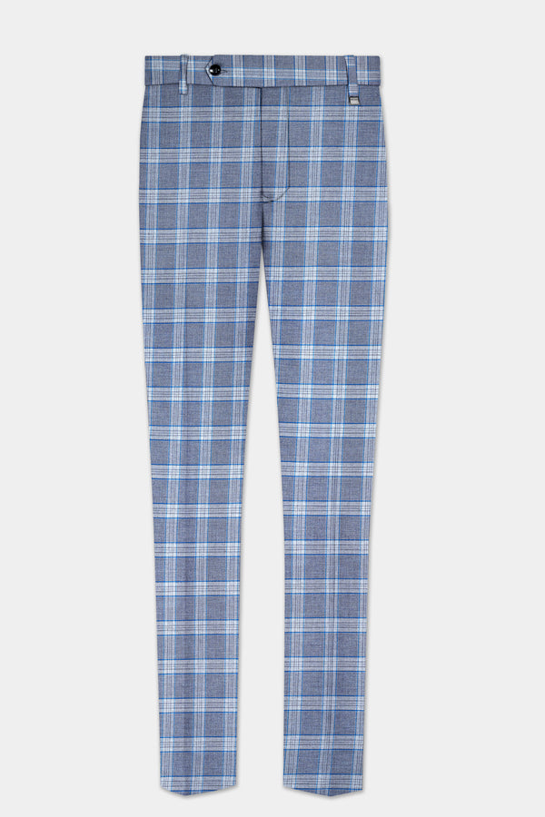 Amethyst Smoke Blue Checked Wool Blend Pant