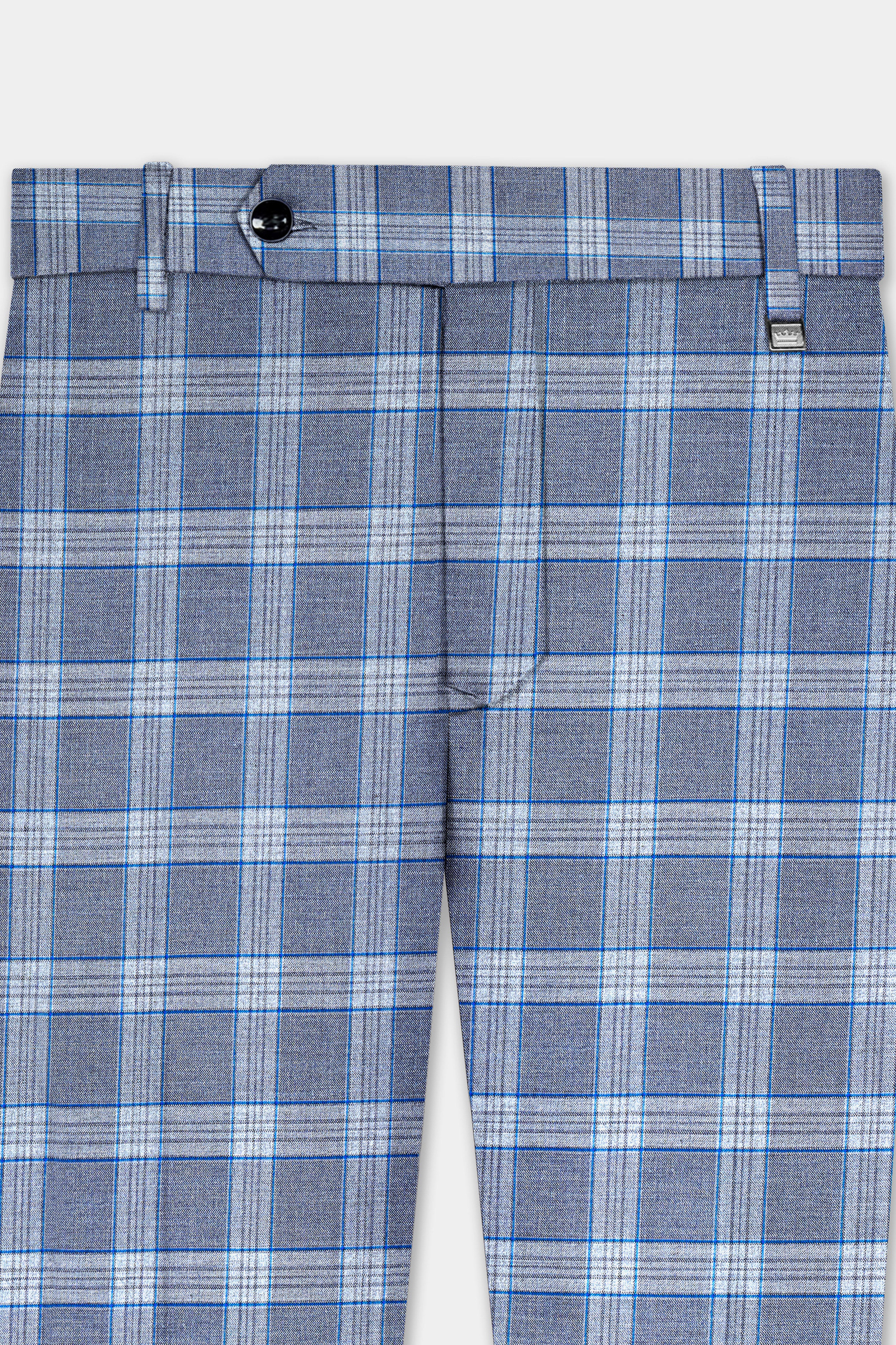 Amethyst Smoke Blue Checked Wool Blend Pant