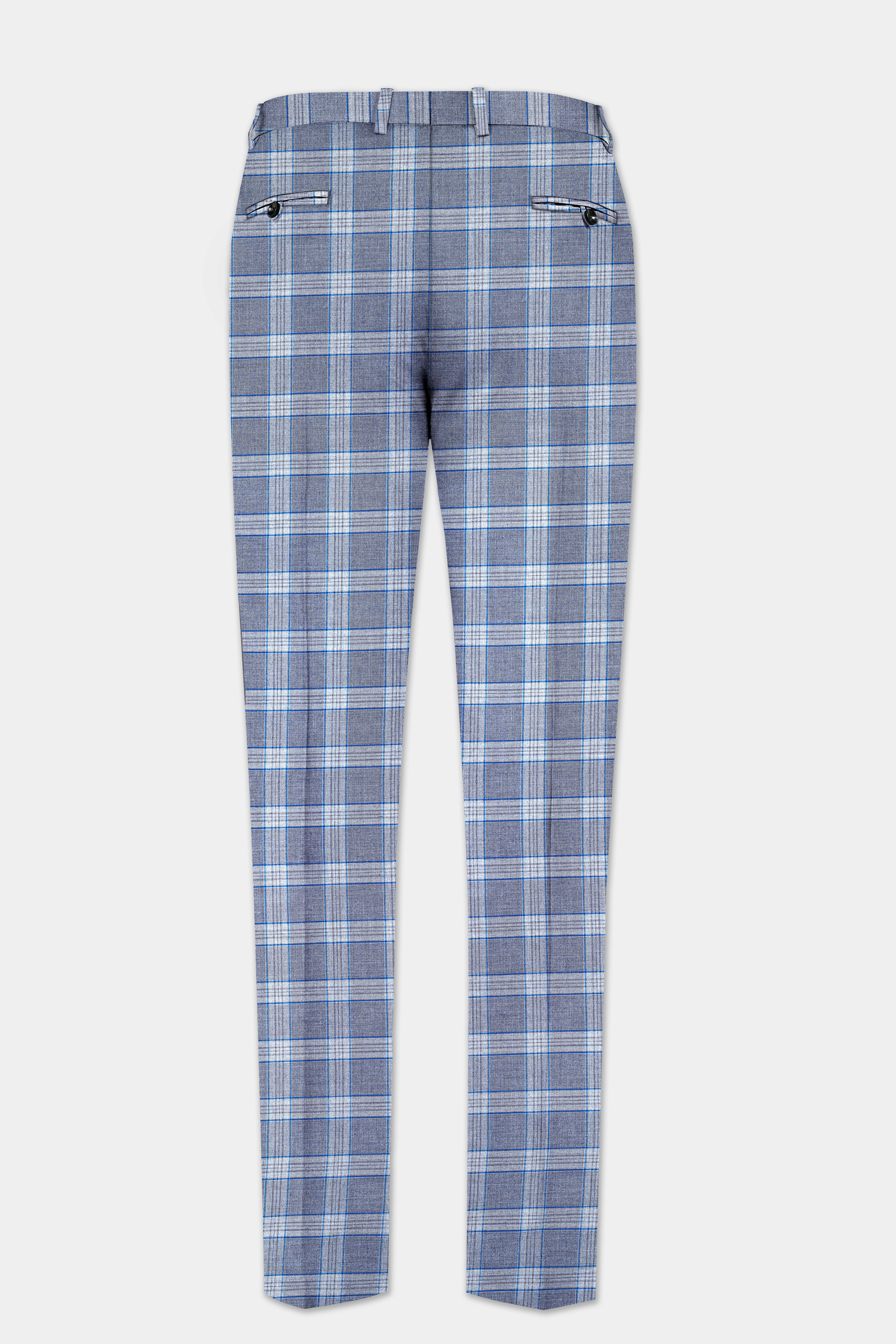 Amethyst Smoke Blue Checked Wool Blend Pant