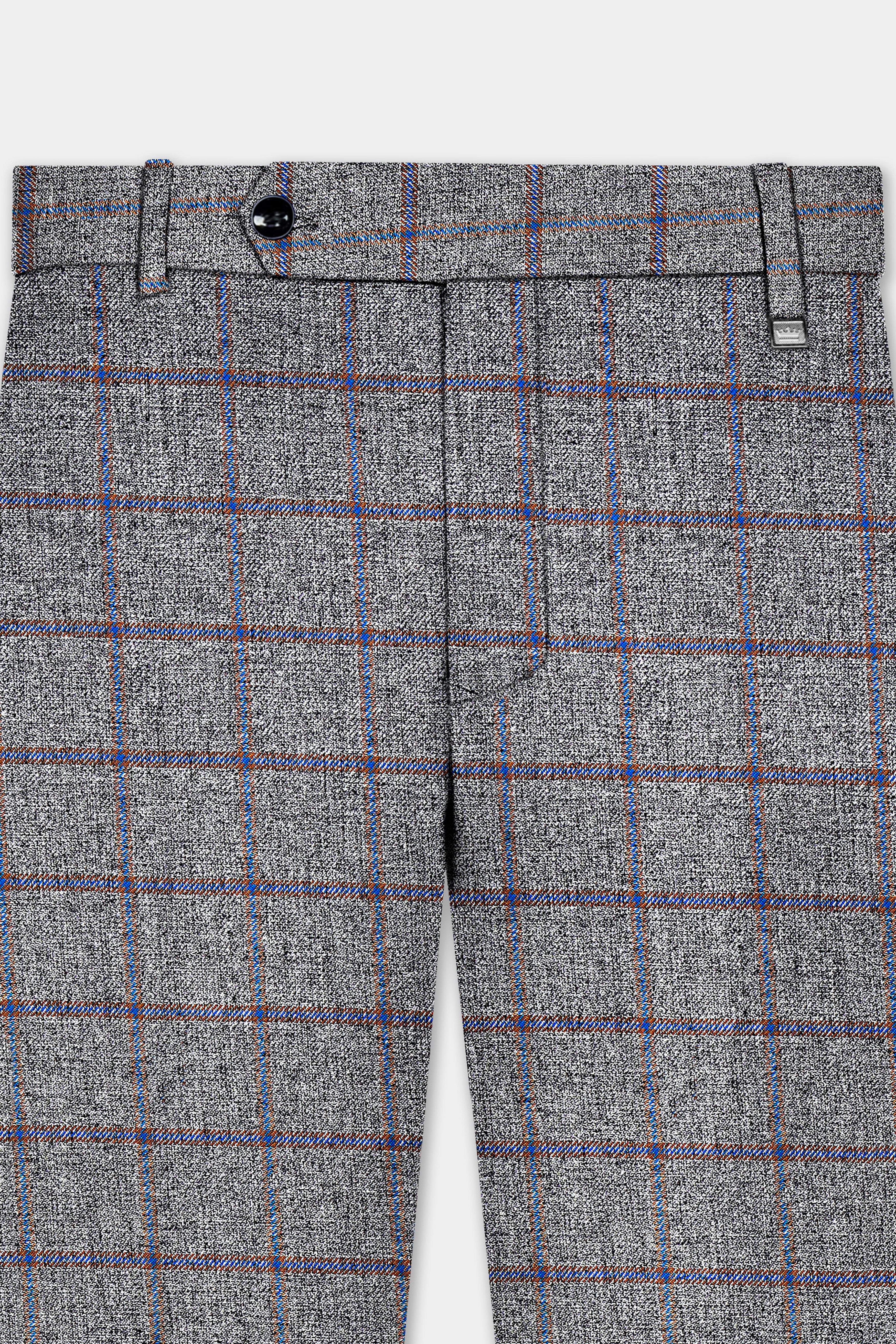 Smokey Gray Windowpane Wool Blend Pant