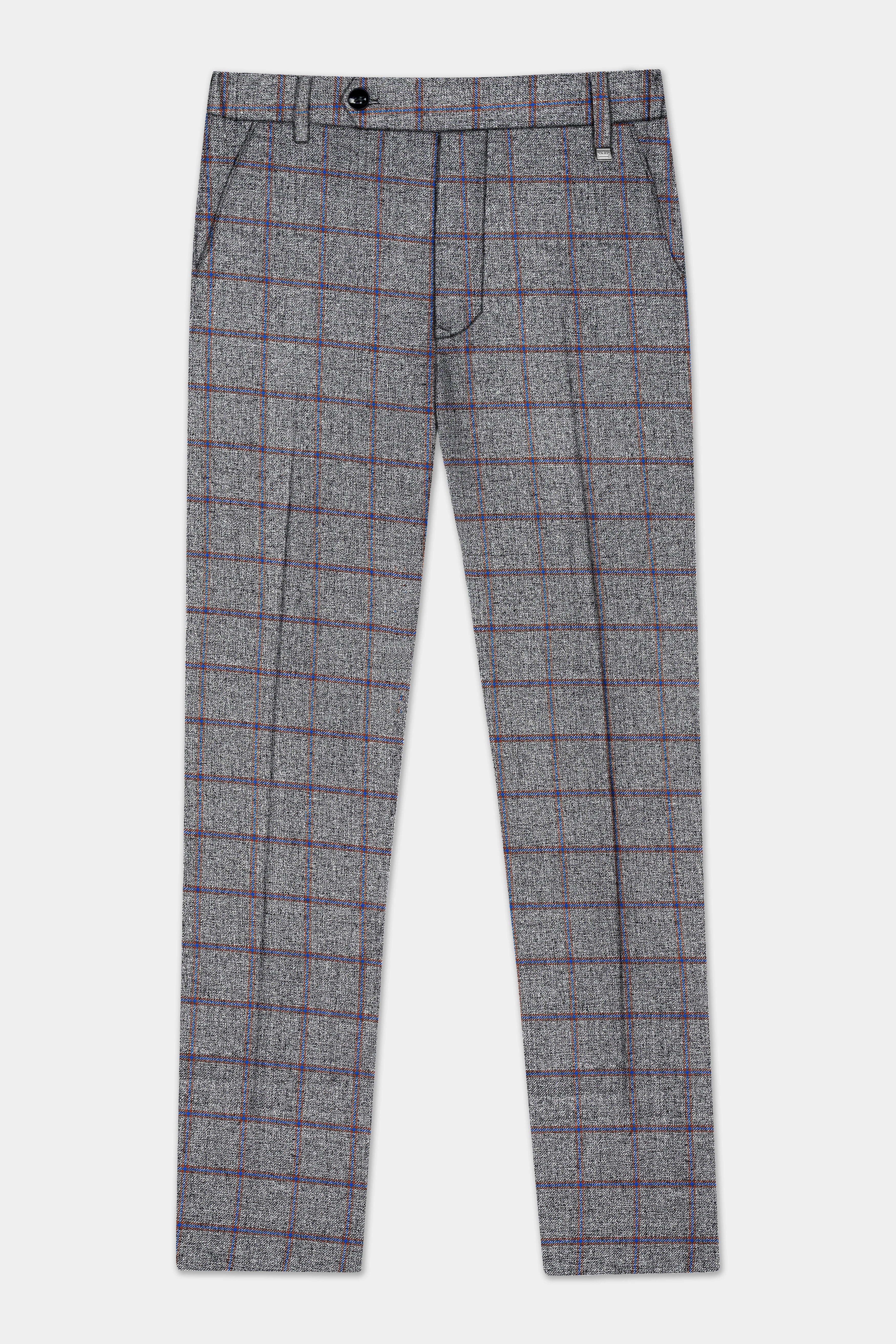 Smokey Gray Windowpane Wool Blend Pant