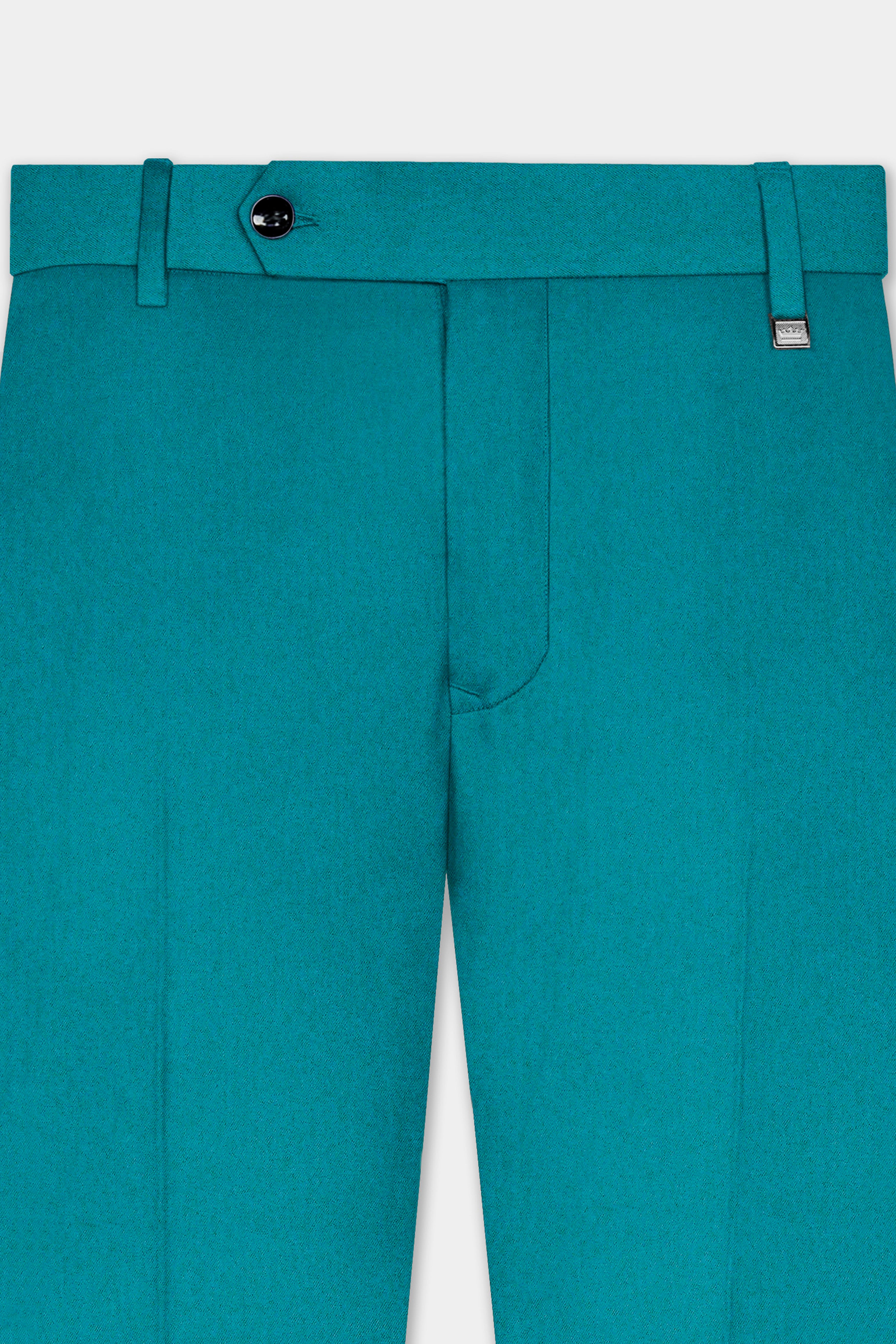 Surfie Green Solid Wool Blend Stretchable Waistband Pant