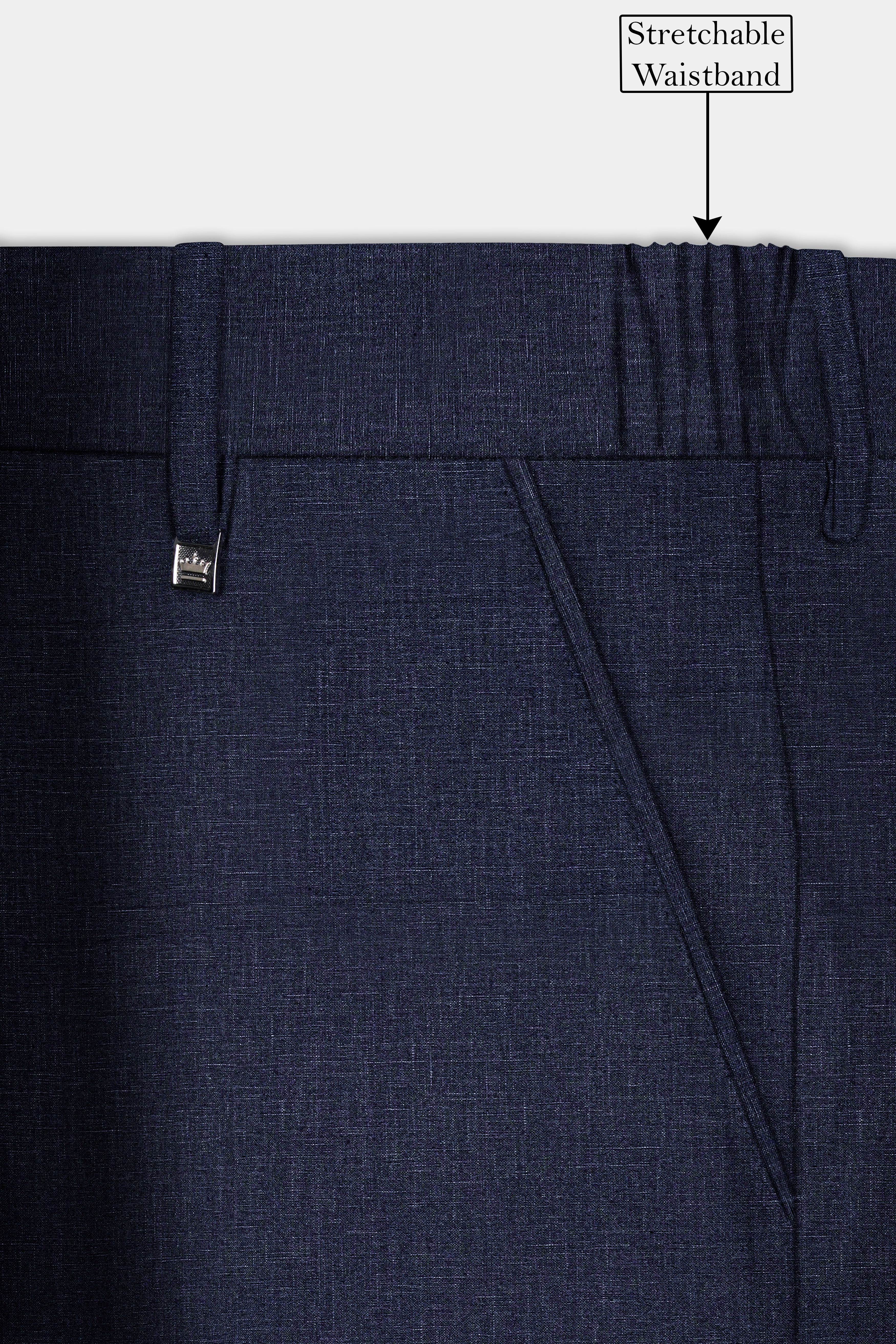 Shark Blue Textured Luxurious Linen Stretchable Waistband Pant