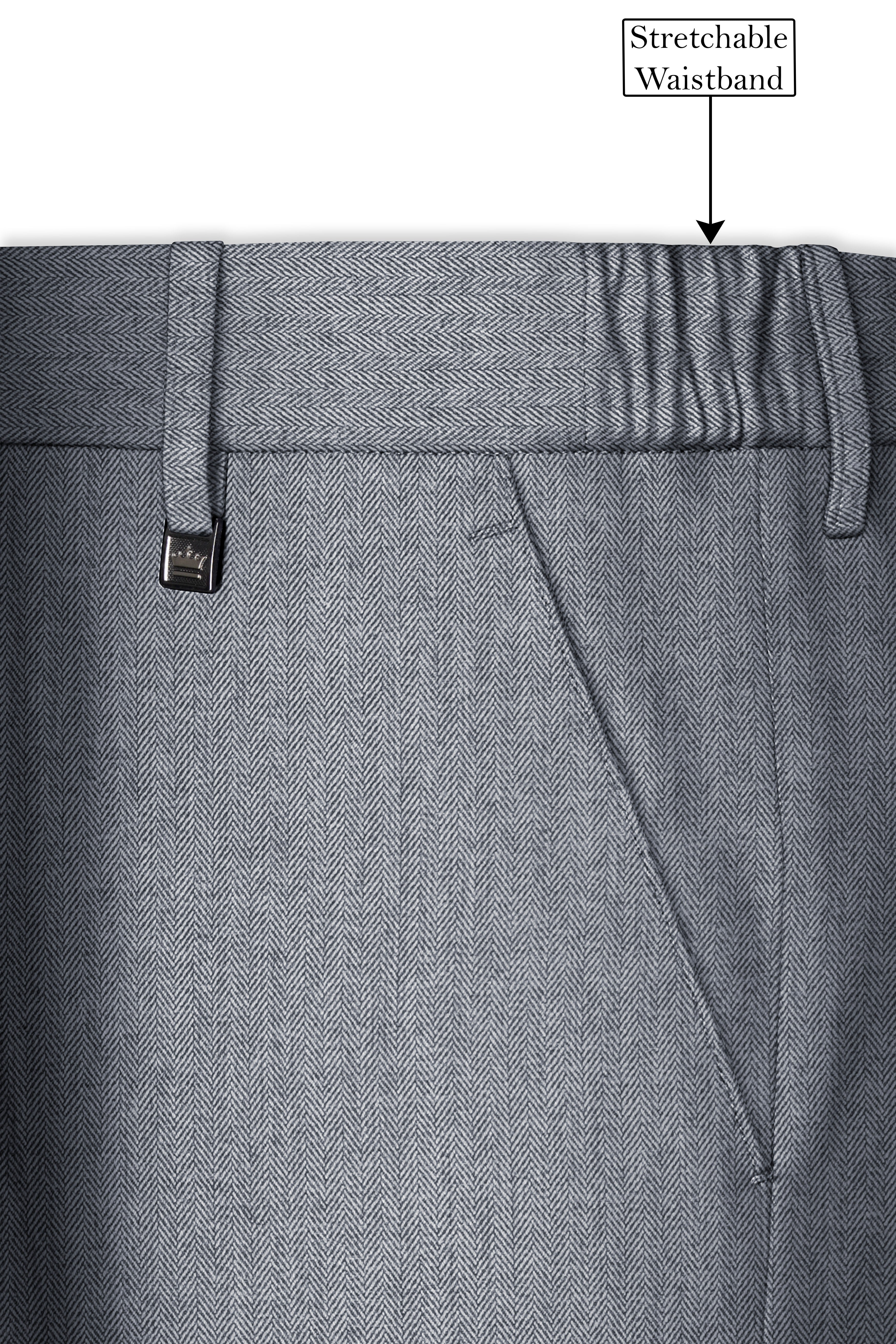 Spun Pearl Grey Herringbone Premium Cotton Pant
