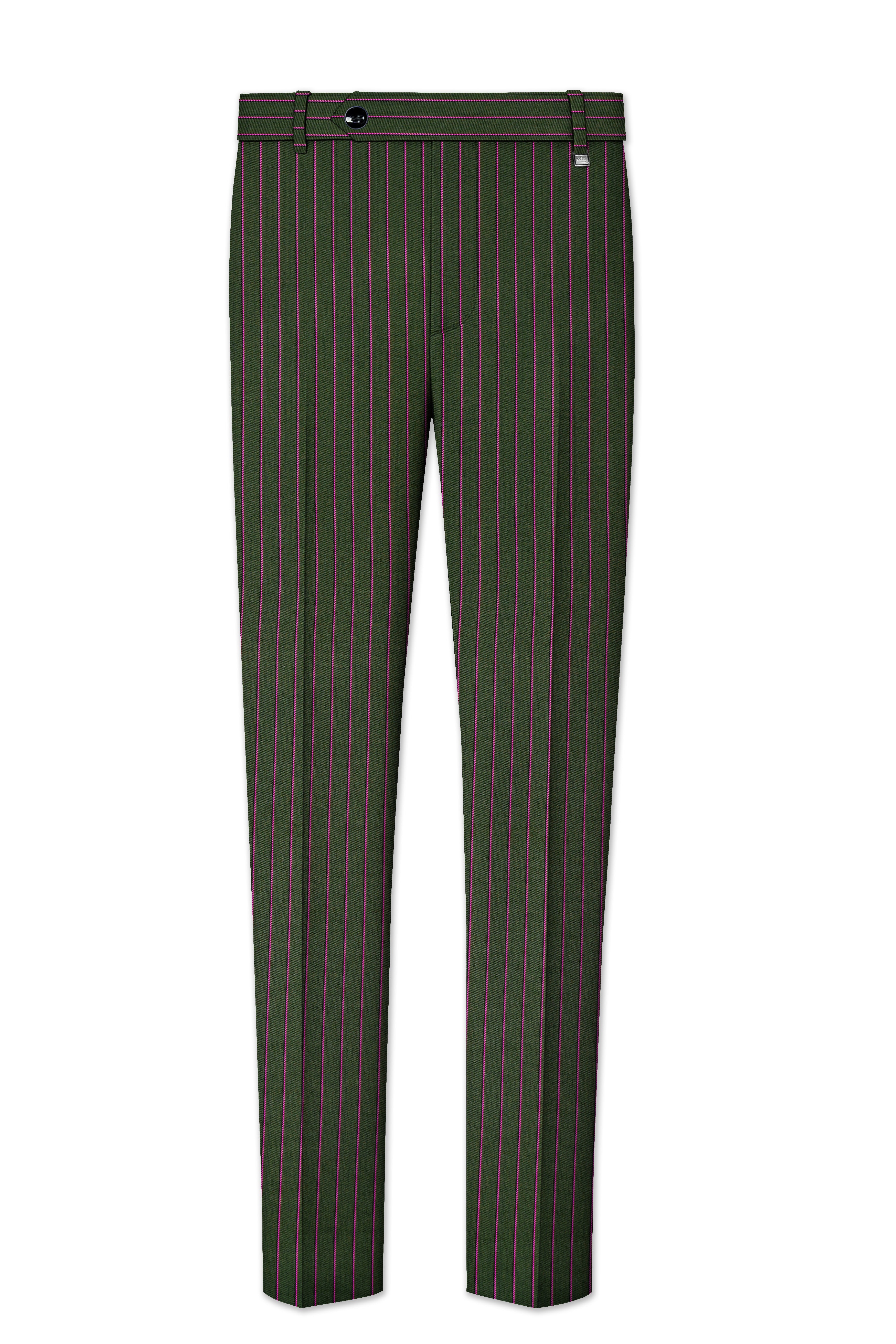 Kelp Green Striped Wool Rich Pant