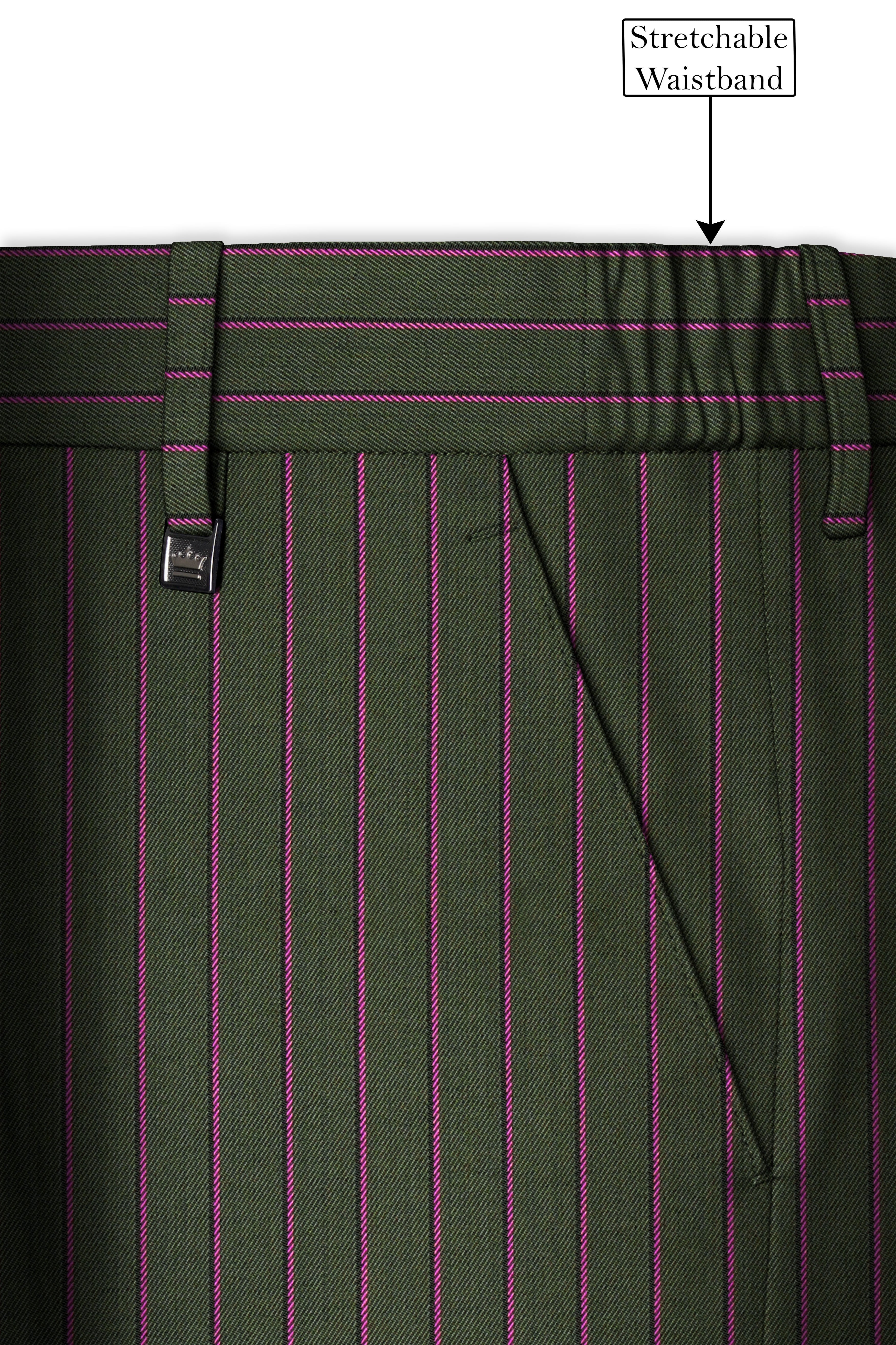 Kelp Green Striped Wool Rich Pant