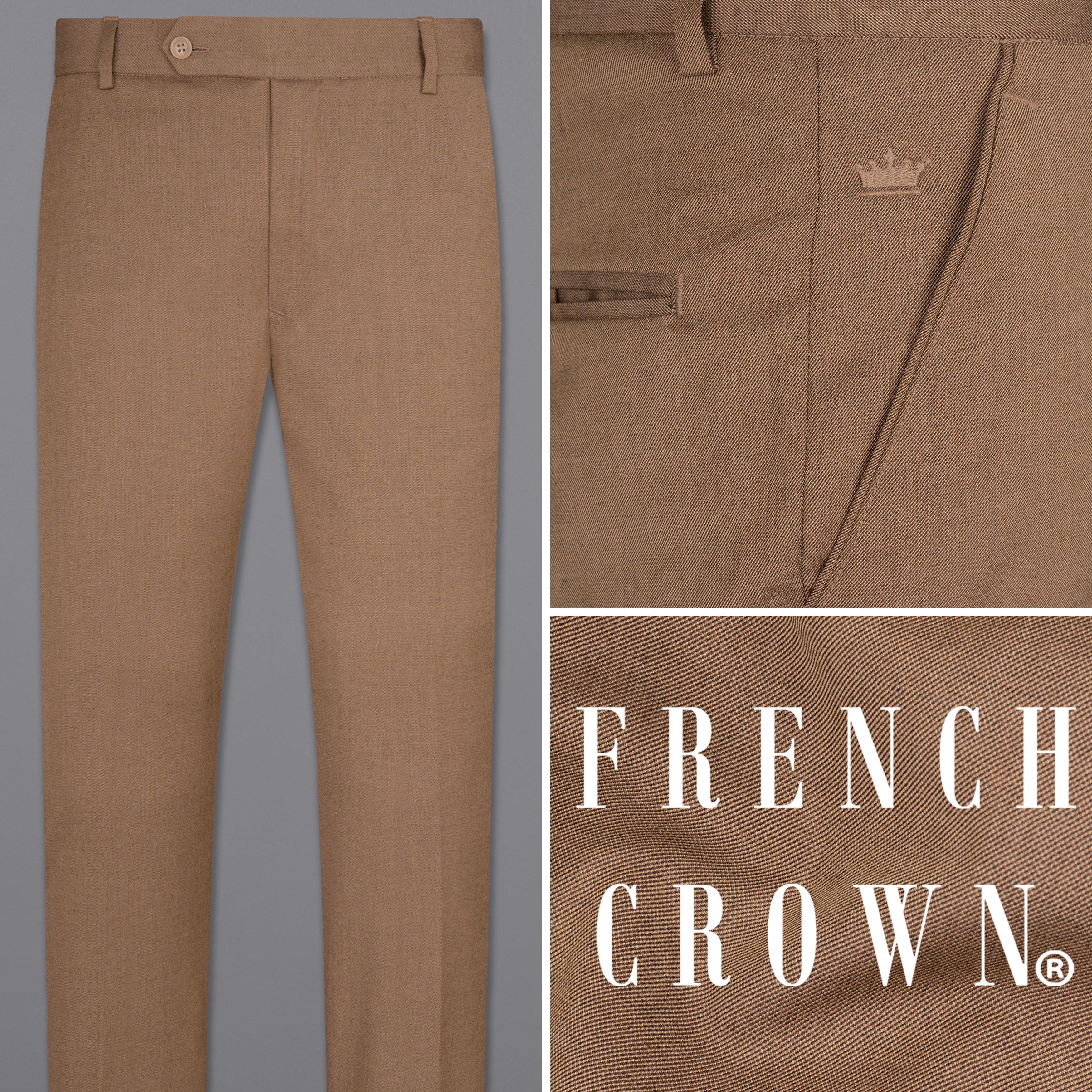 Wood Brown Textured Regular Fit Terry-Rayon Pants For Men