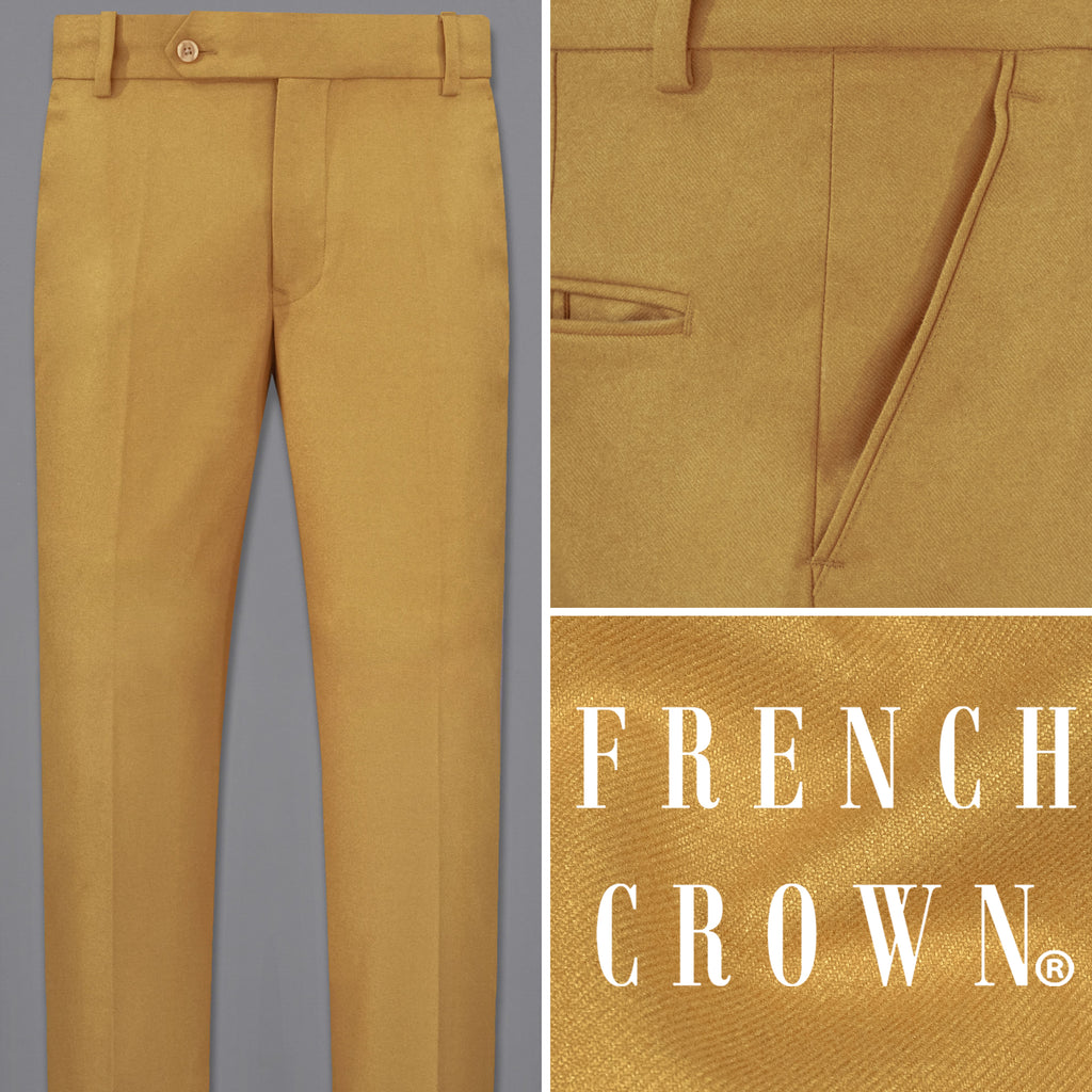 Copper Yellow Plain-Solid Regular Fit Wool Blend Pant For Men