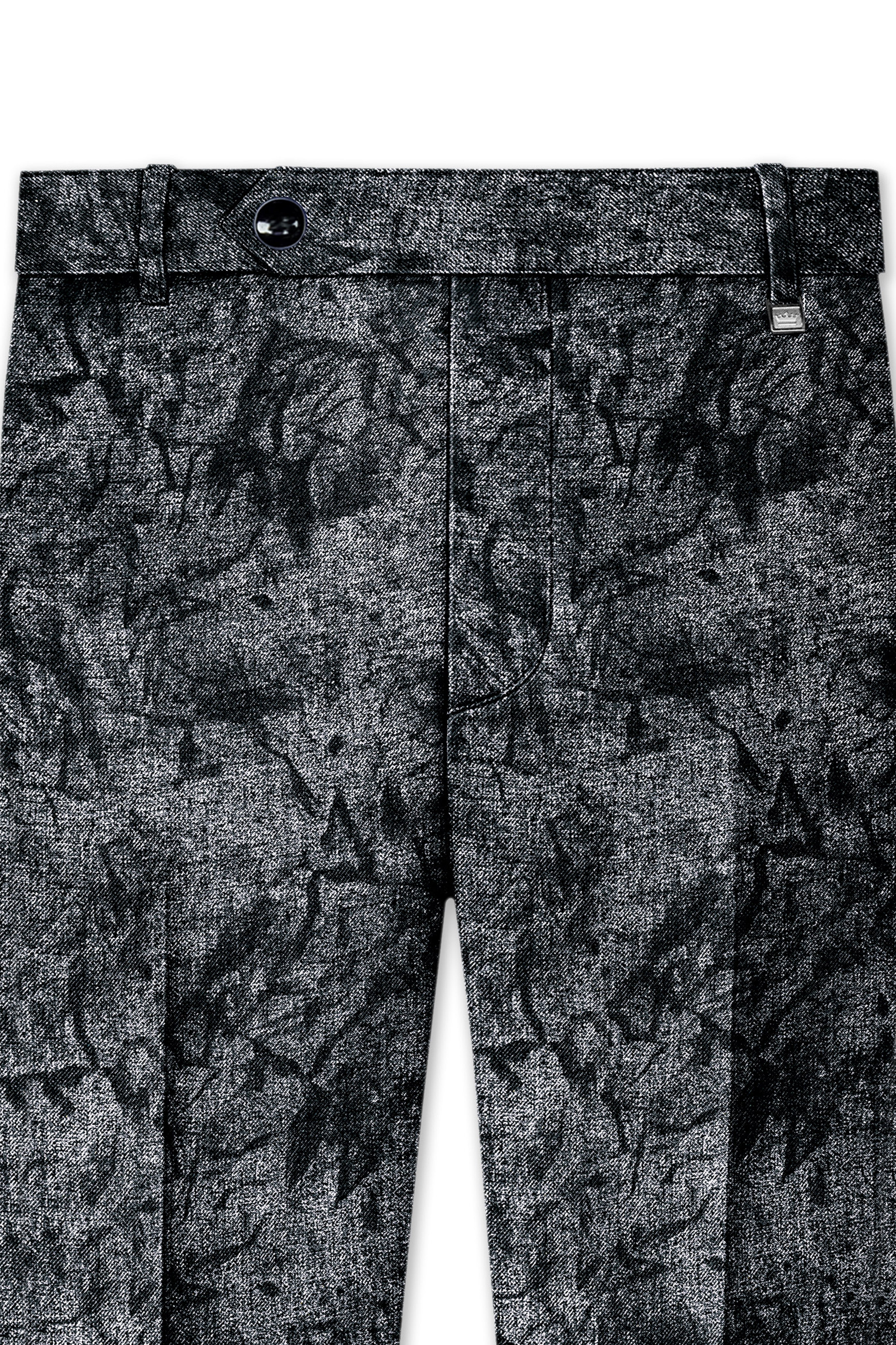Dawn Gray and Onyx Black Camouflage Printed Cotton Stretchable Waistband Pant