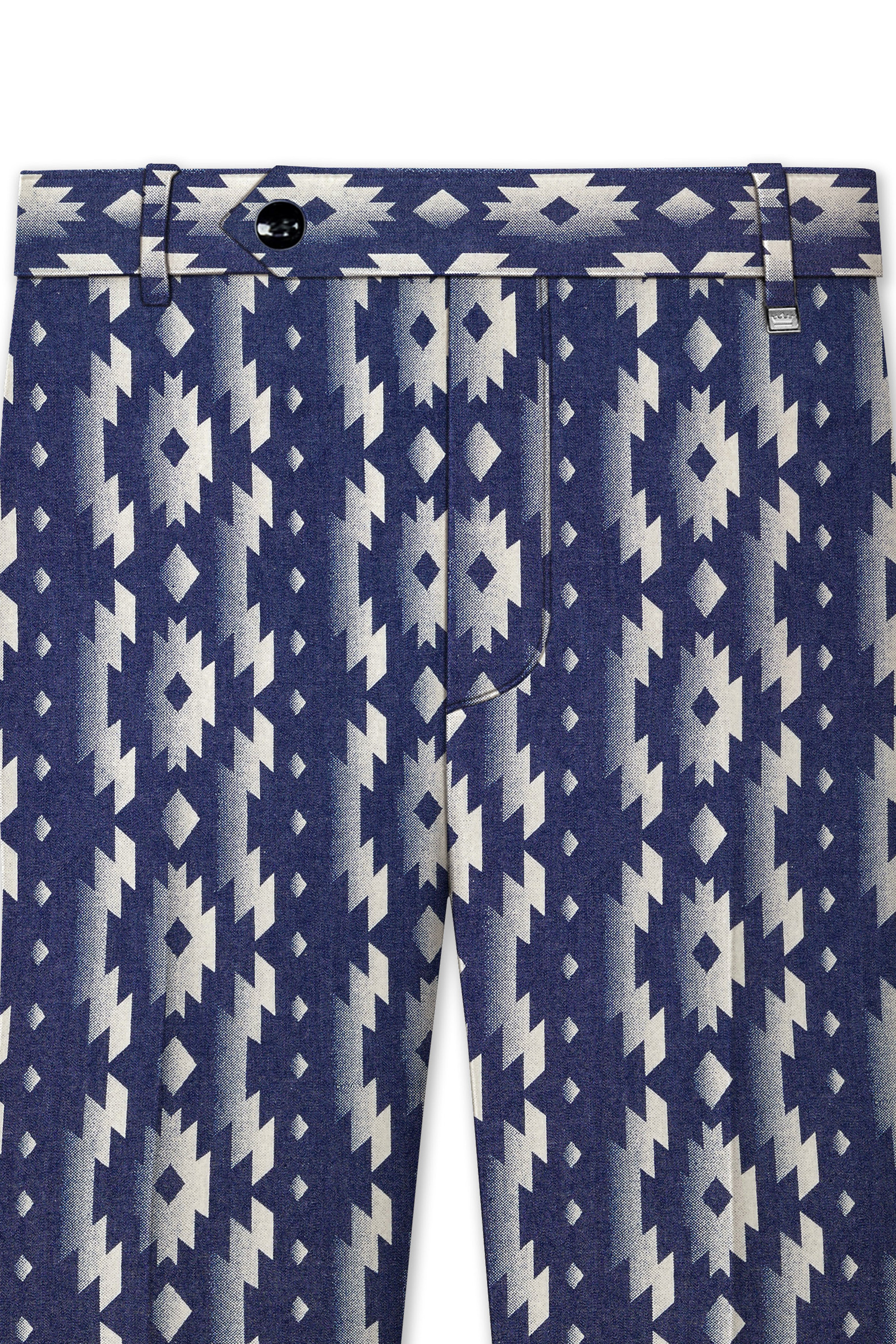 Gunmetal Blue with Nobel Cream Iktat Printed Cotton Stretchable Waistband Pant