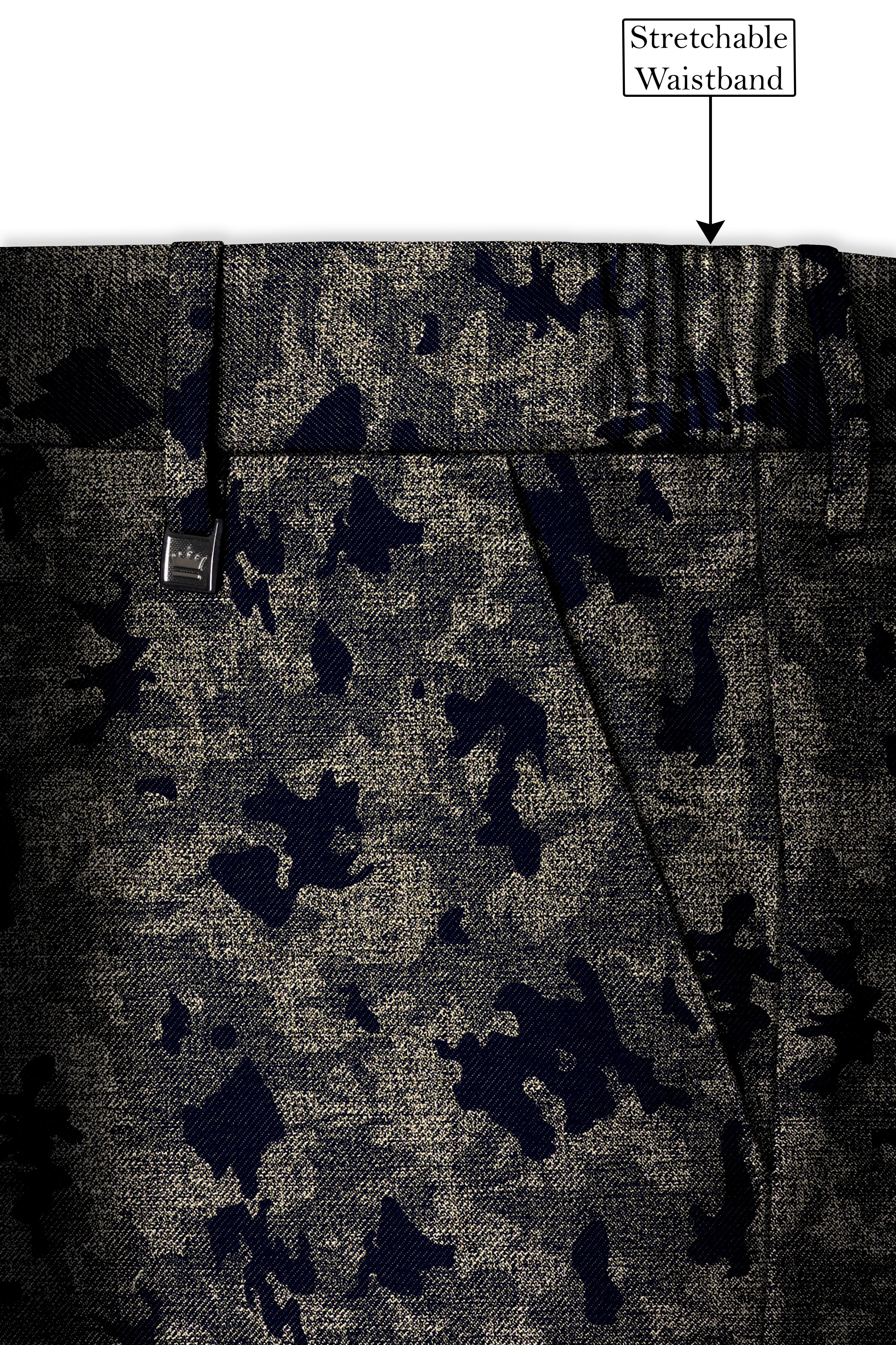 Tundora Brown with Jade Black Ditsy Printed Stretchable Waistband Pant