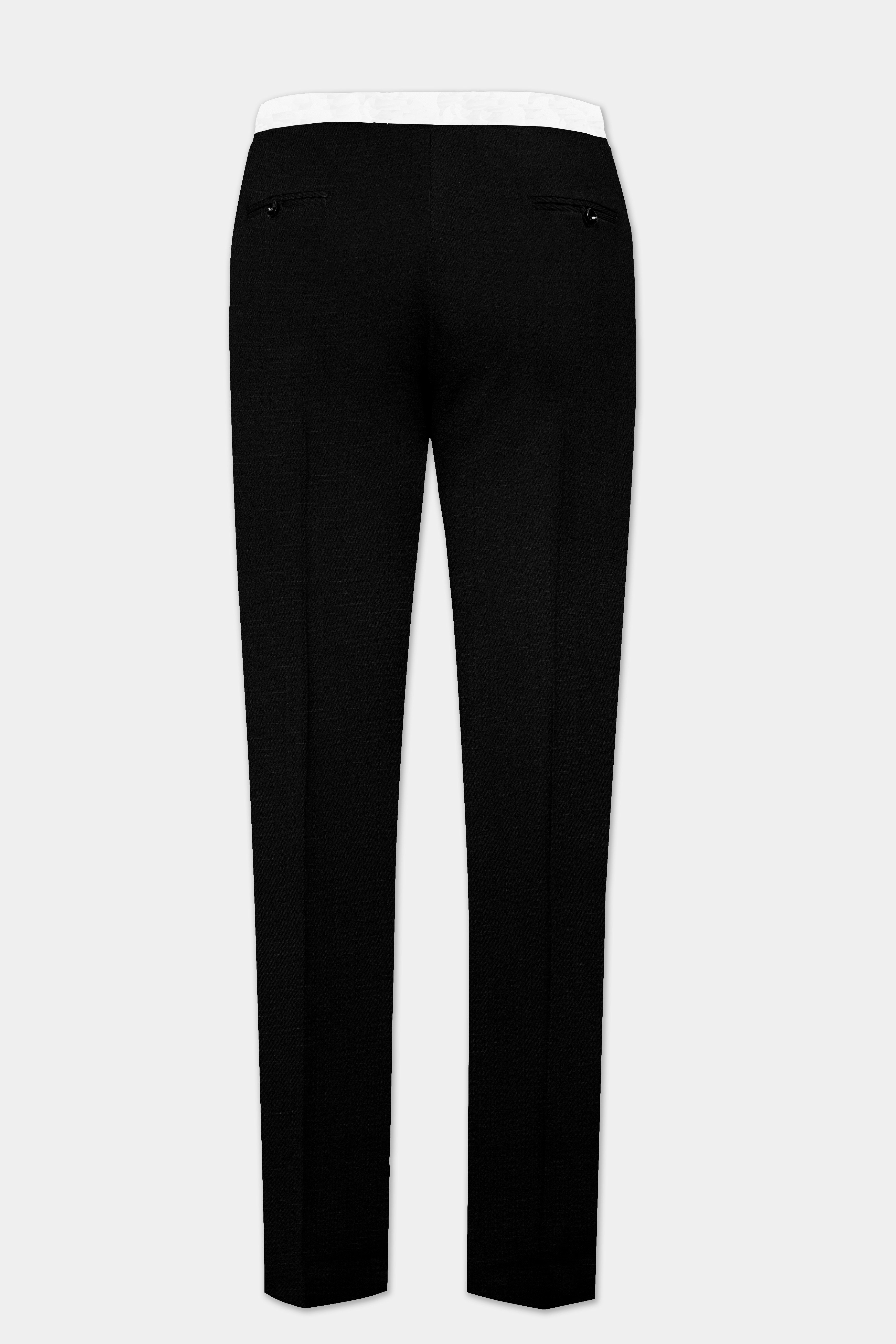 Jade Black Stretchable Subtle Sheen with White Border Patterned Designer Stretchable Waistband Pant