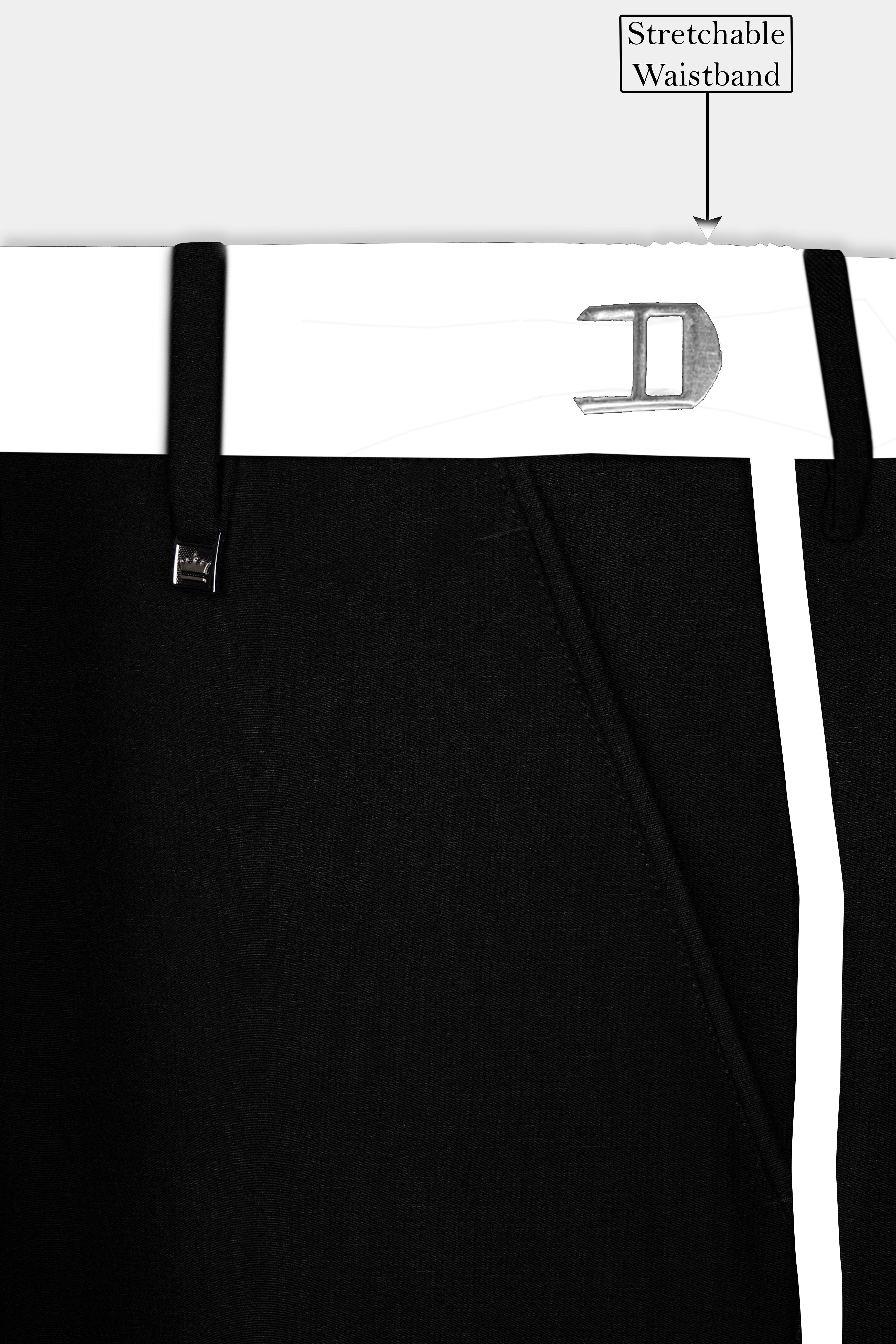 Jade Black Stretchable Subtle Sheen with White Border Patterned Designer Stretchable Waistband Pant