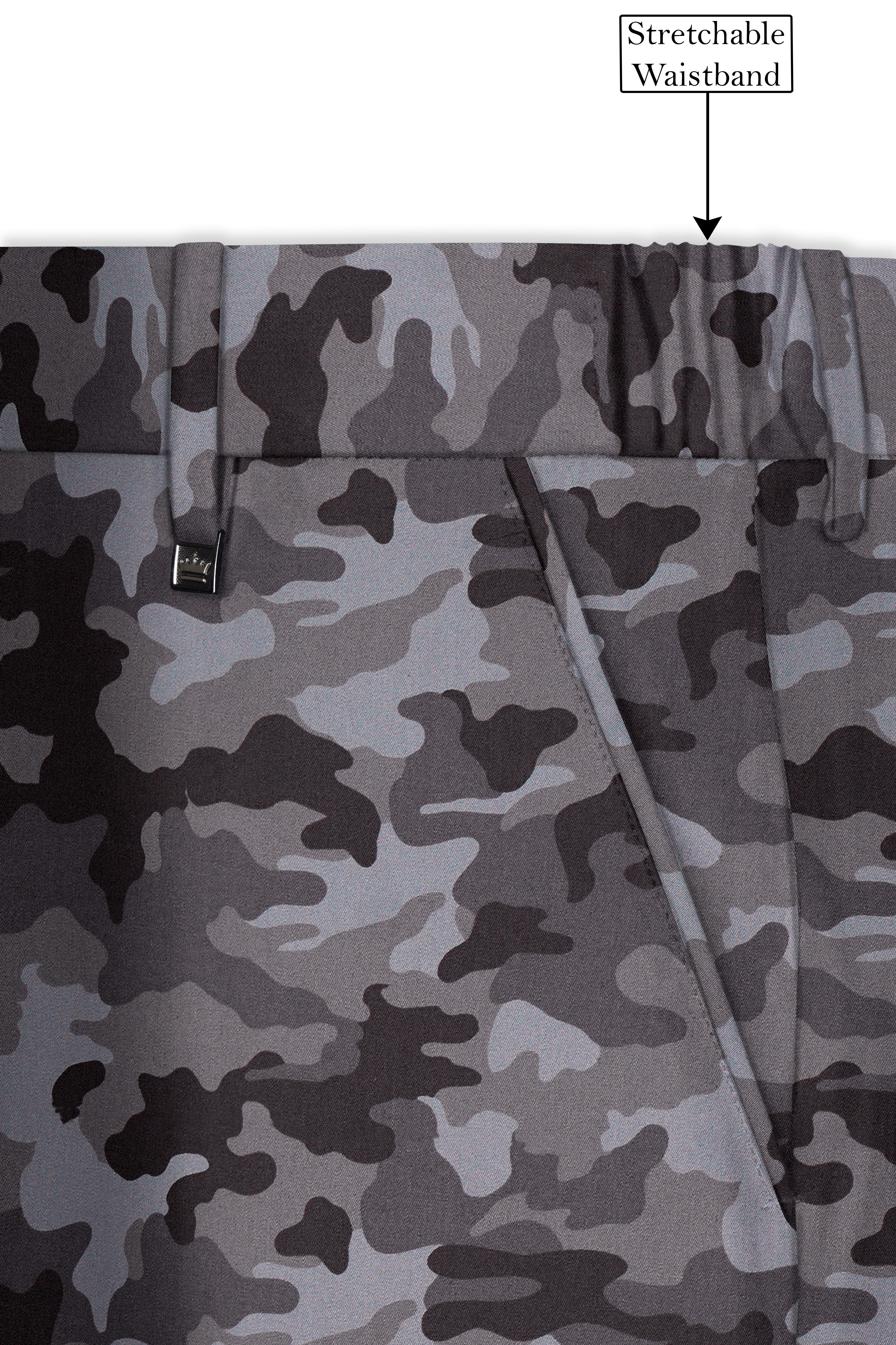 Emperor Gray And Tundora Camouflage Printed Cotton Stretchable Waistband Pant