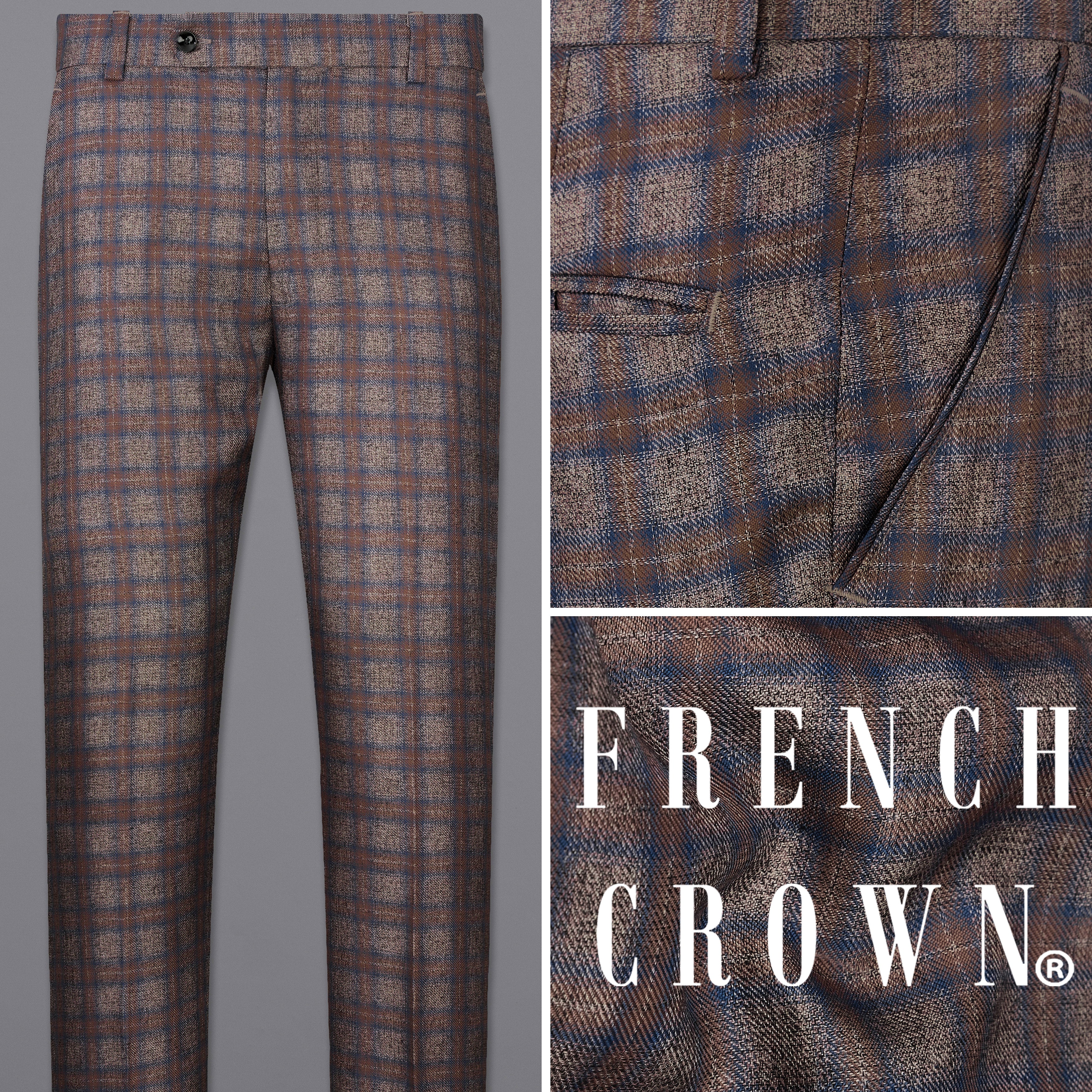 Buy Brown Slim Fit Plaid Pants by GentWith.com | Worldwide Shipping