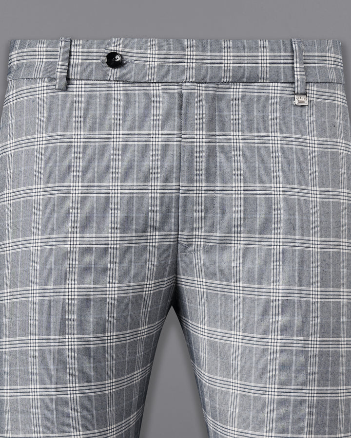MENS CHEF TROUSER PLEATED BLACK  WHITE HOUNDS TOOTH CHECK