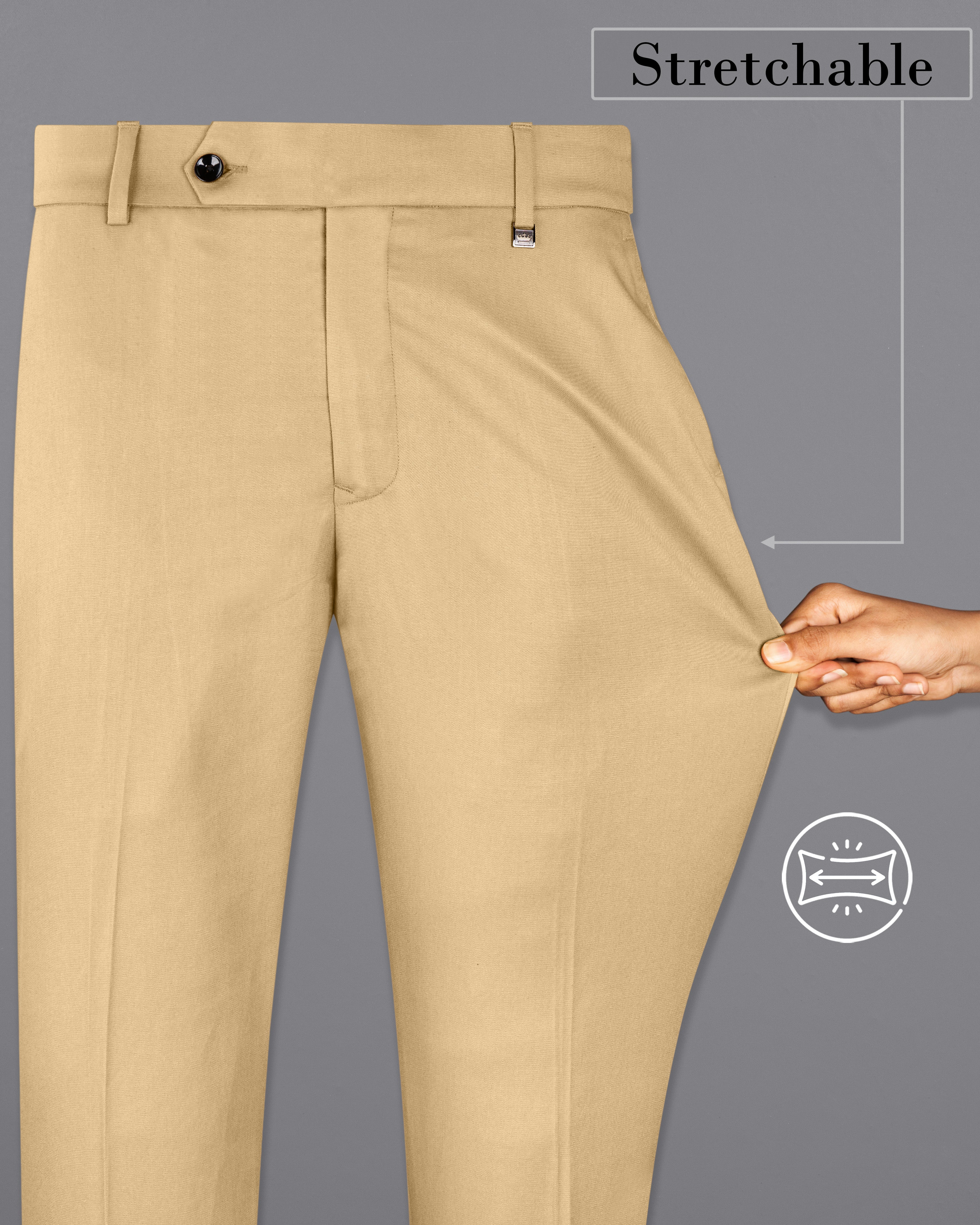 Tacao Light Brown Plain-Solid Premium Terry-Rayon Pant For Men