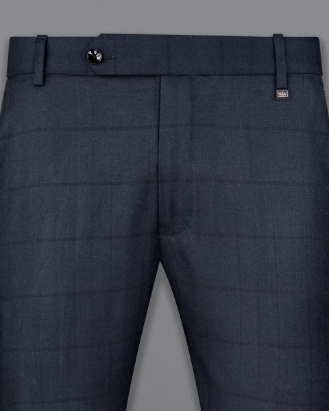 Blue Skinny Fit Checked Suit Trousers