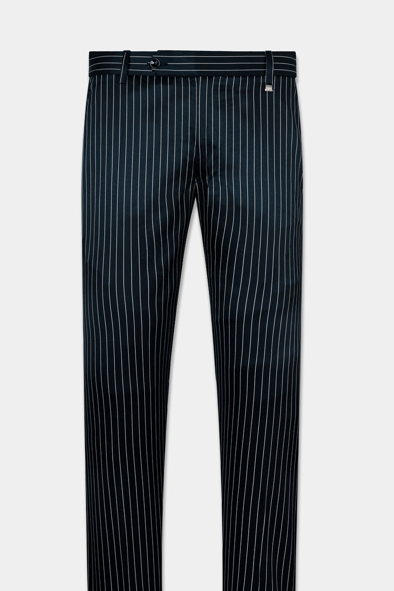 Country Green Striped Flat Front Trousers