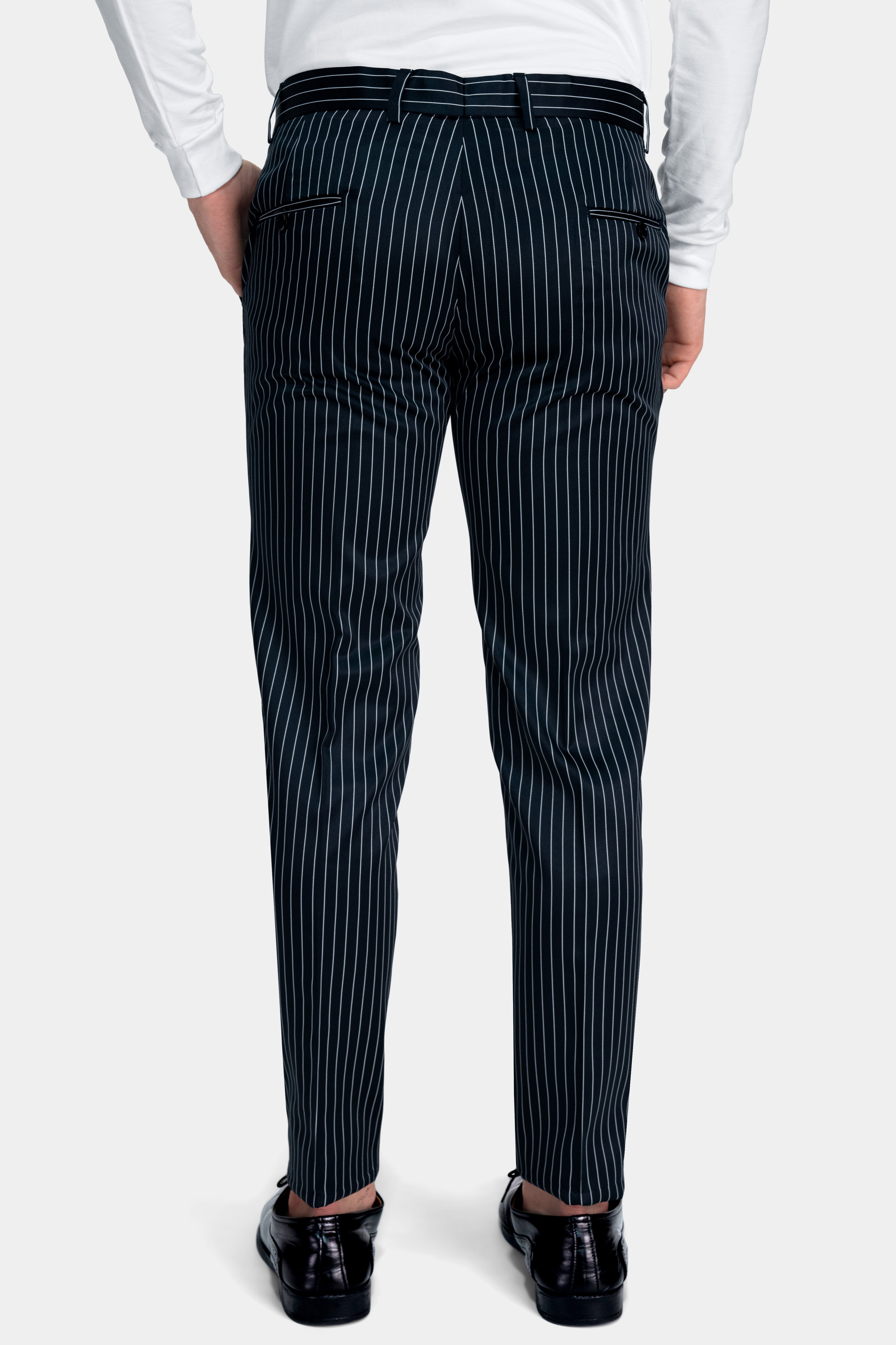 Gunmetal Blue with White Striped Wool Rich Pant T2772-28, T2772-30, T2772-32, T2772-34, T2772-36, T2772-38, T2772-40, T2772-42, T2772-44