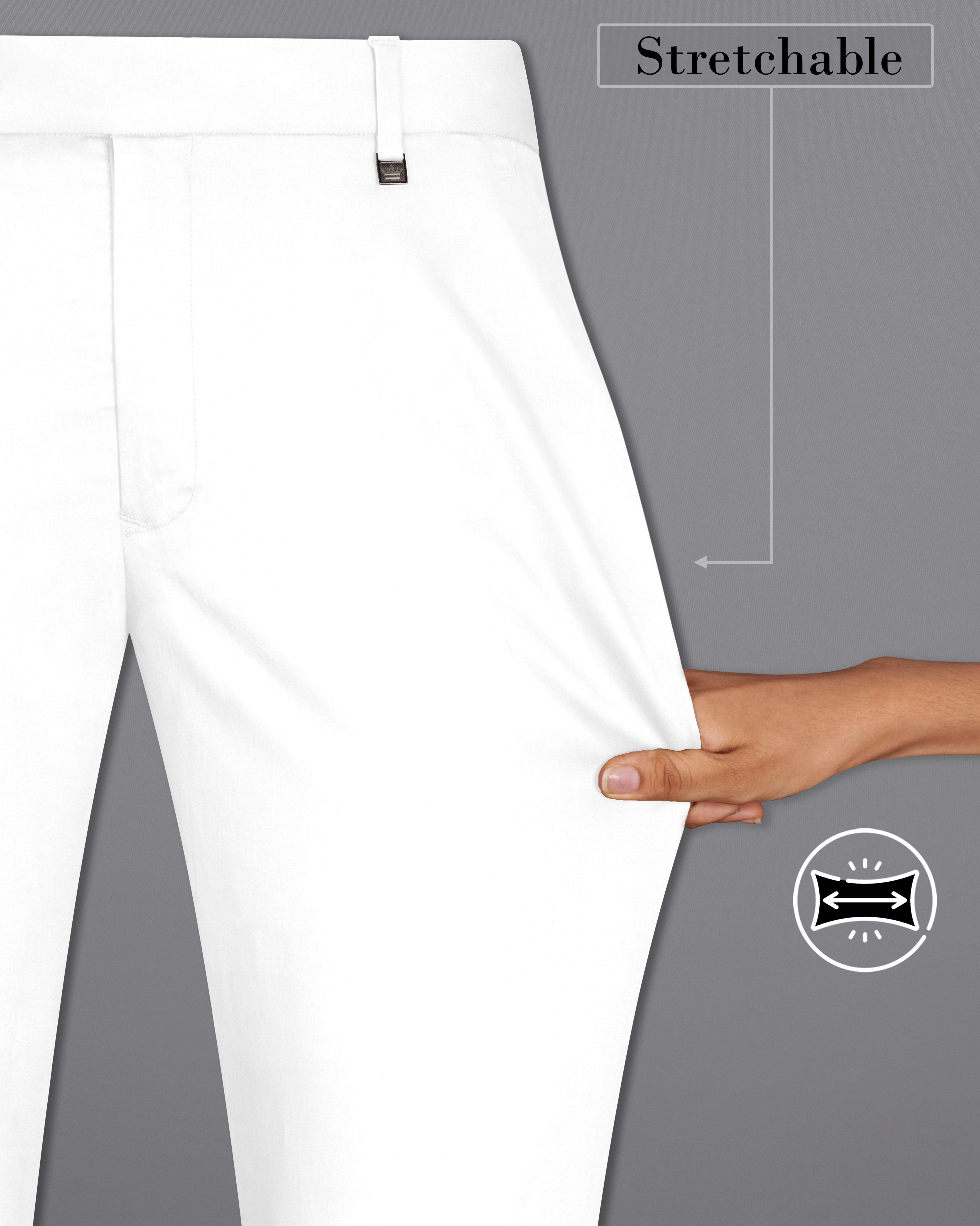 Bright White Solid Stretchable Premium Cotton traveler Pant T2632-28, T2632-30, T2632-32, T2632-34, T2632-36, T2632-38, T2632-40, T2632-42, T2632-44