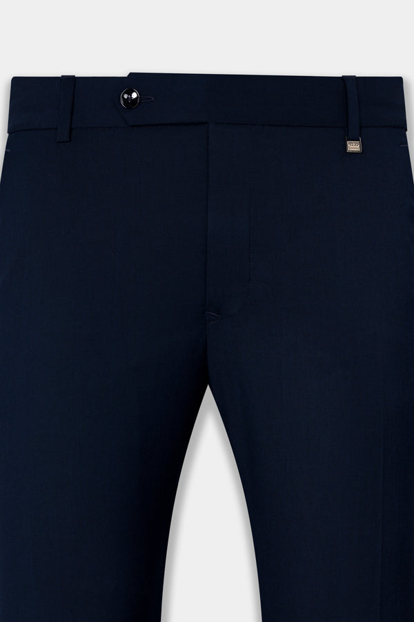 Mens Linen Smart Tailored Suit Trousers  Navy  Percival Menswear
