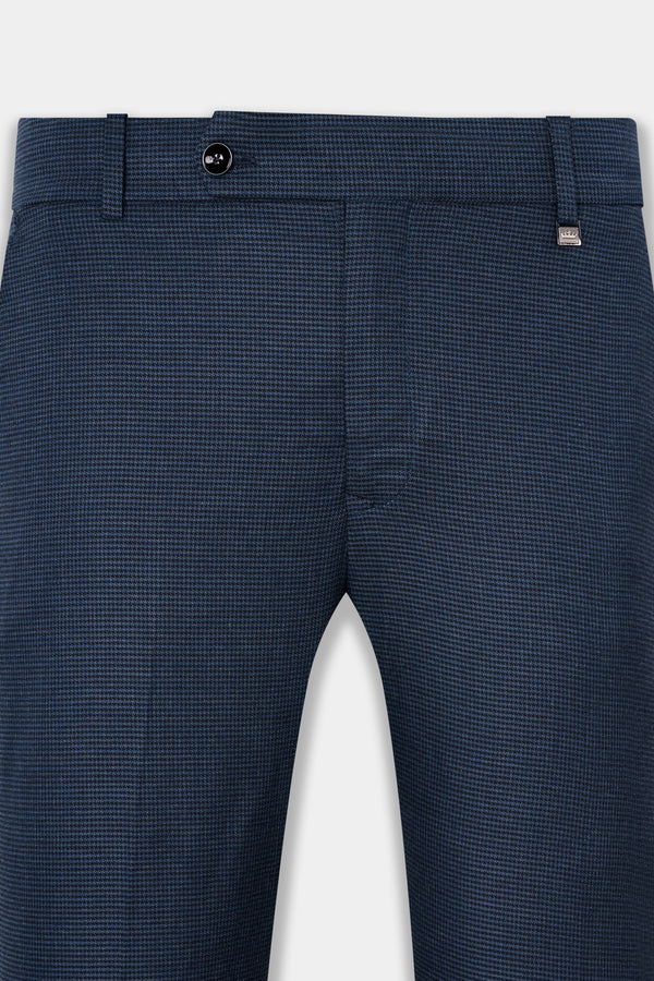 Limed Spruce Blue Wool Rich Pant With Houndstooth Pattern