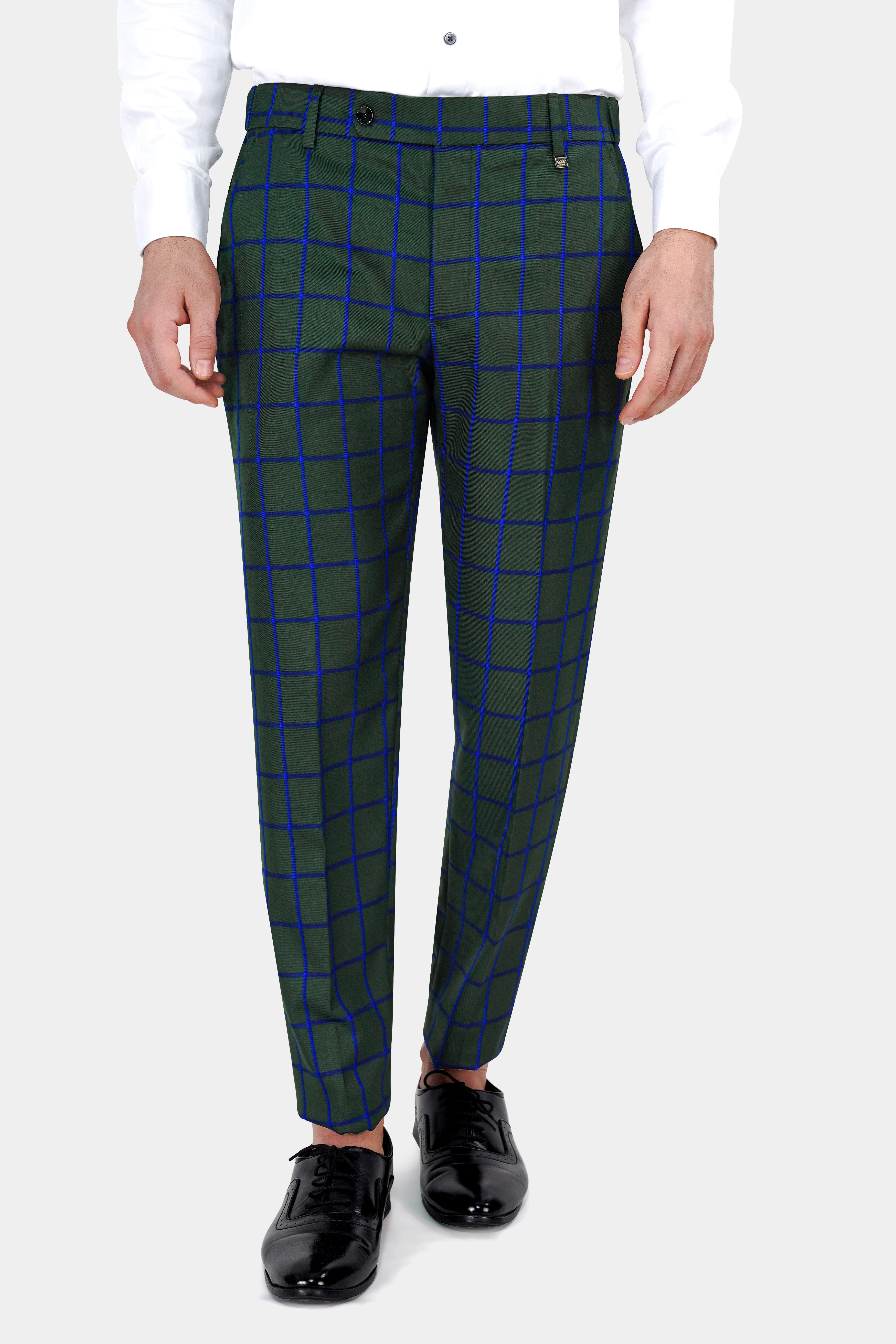 Mens Slim Fit Skinny Pencil Pants Plaid Business Formal Dress Casual  Trousers | eBay